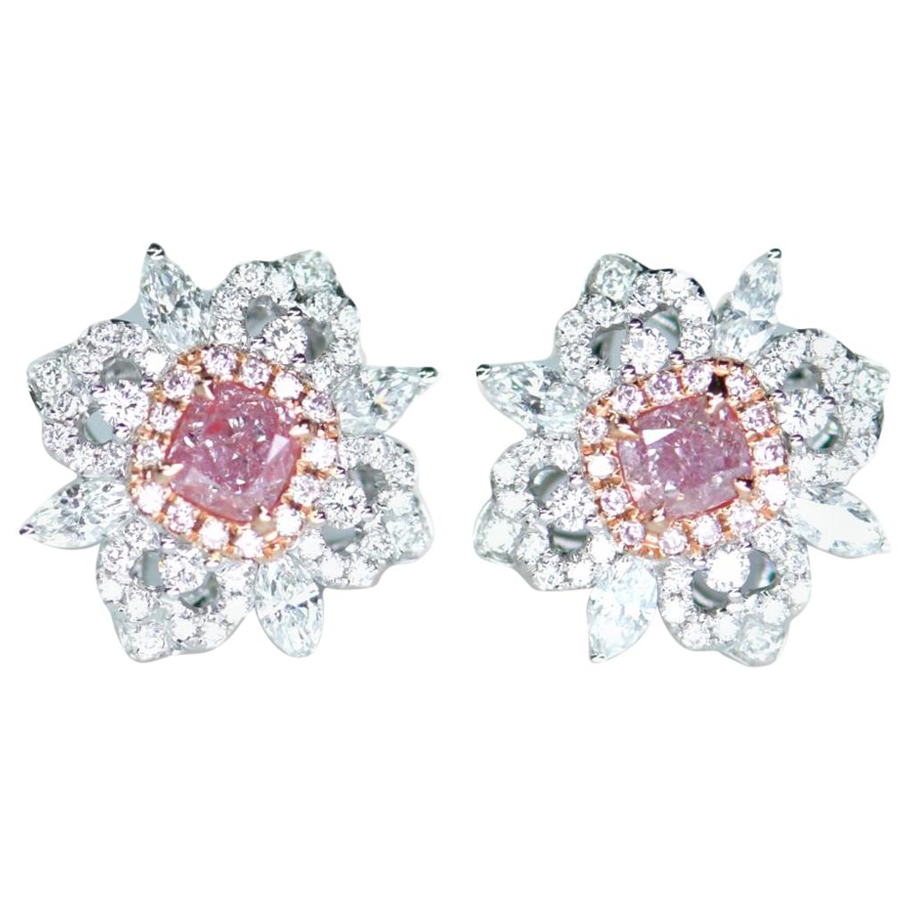 Pair of GIA Fancy Pink Diamond Ear Stud For Sale