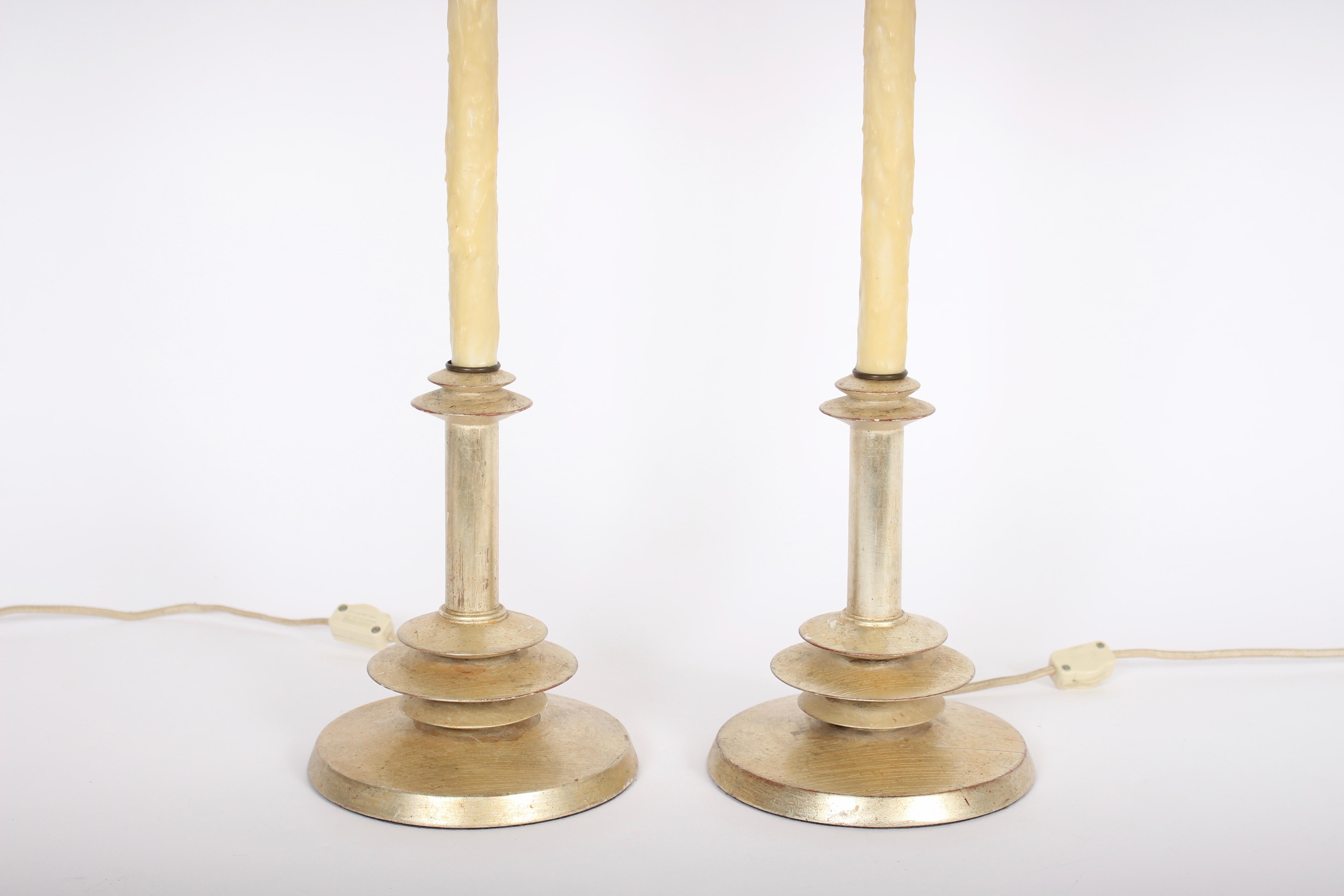 Pair of Giacometti Style Gilt and Waxed Candlestick Bedside Lamps, 1940s 4
