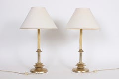 Pair of Giacometti Style Gilt and Waxed Candlestick Bedside Lamps, 1940s