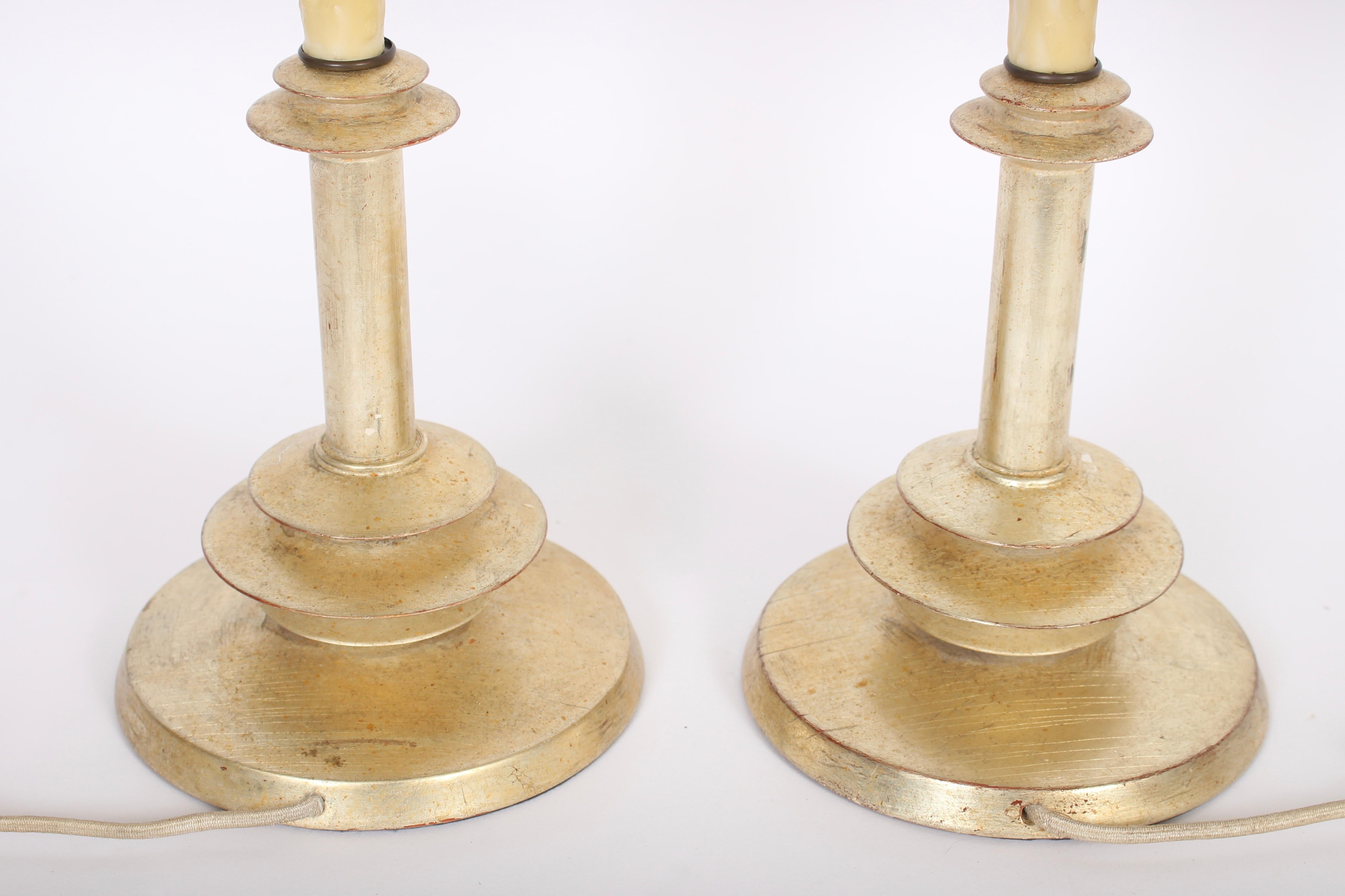 Pair of Giacometti Style Gilt and Waxed Candlestick Bedside Lamps, 1940s 2