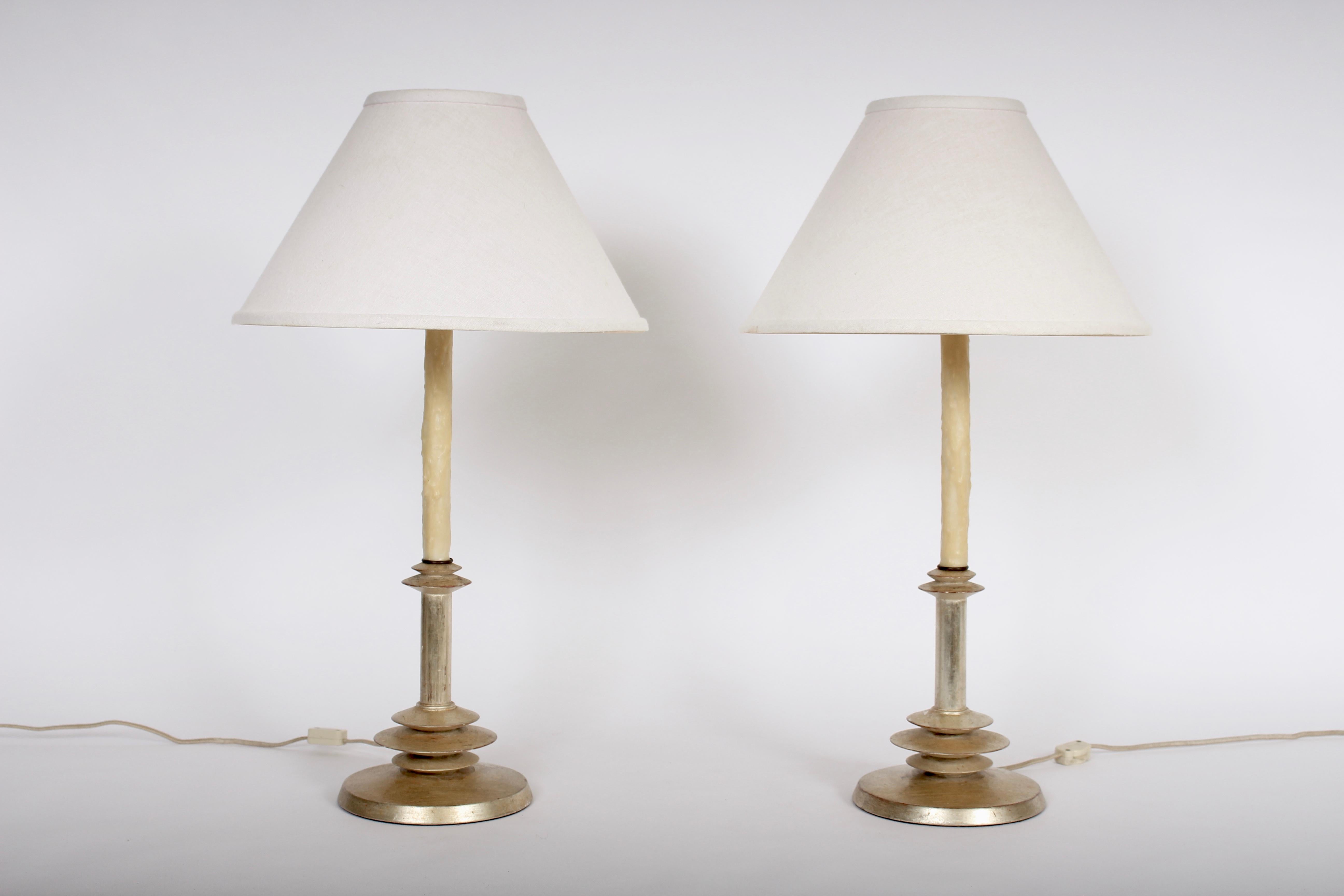 Pair of Giacometti Style Gilt and Waxed Candlestick Bedside Lamps, 1940s 3