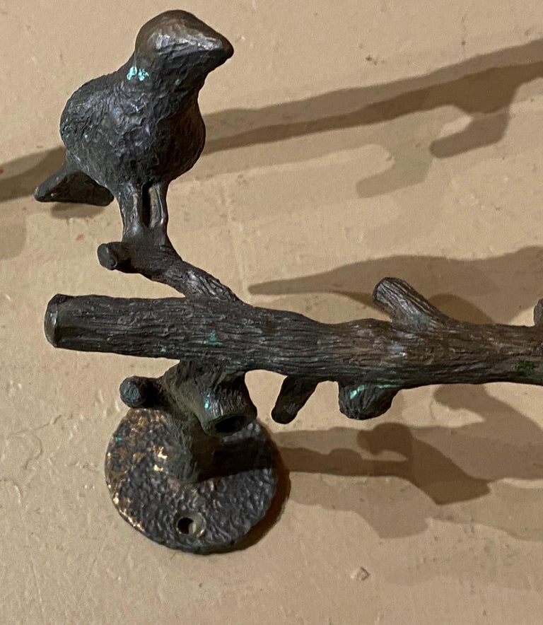 Giacometti Style Naturalistic Patinated Bronze Wall Sculptures with Birds, Pair For Sale 6