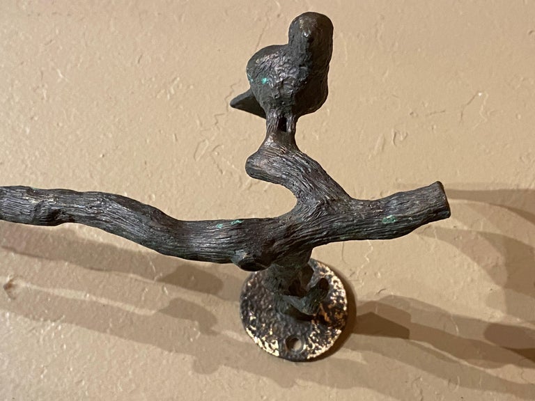 Giacometti Style Naturalistic Patinated Bronze Wall Sculptures with Birds, Pair For Sale 2
