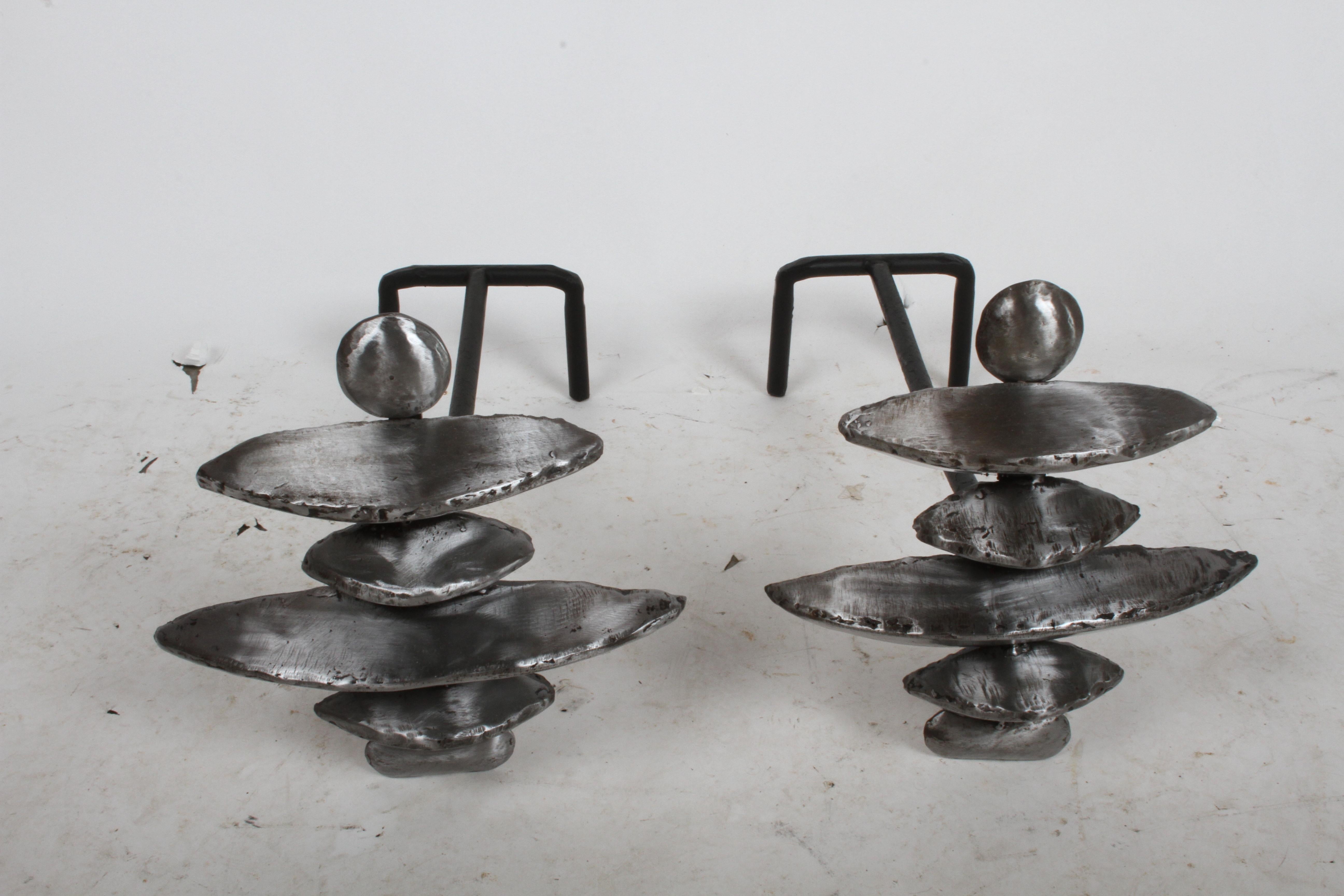 American Pair of Giacometti Style Sculptural Andirons