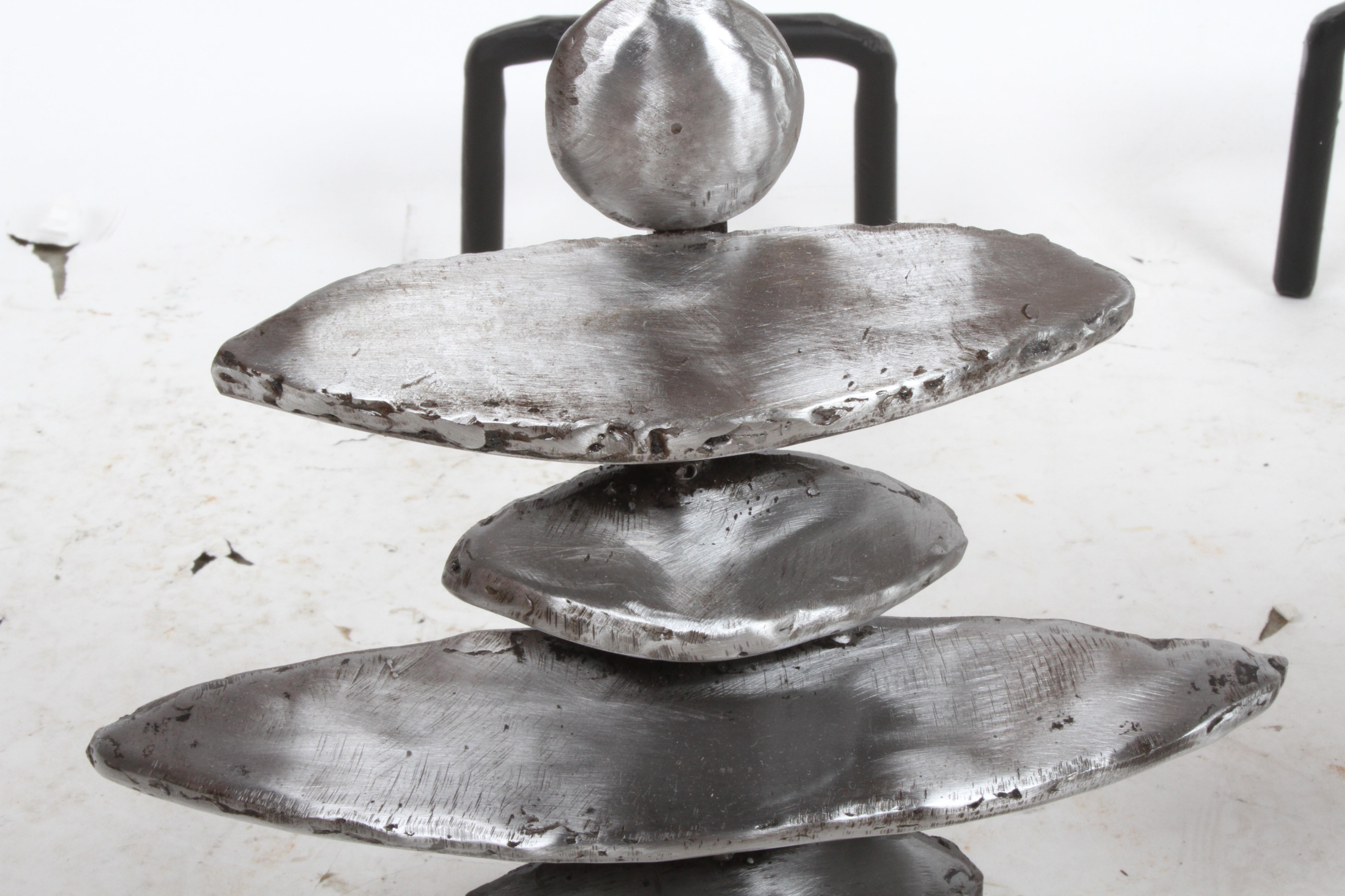 Polished Pair of Giacometti Style Sculptural Andirons