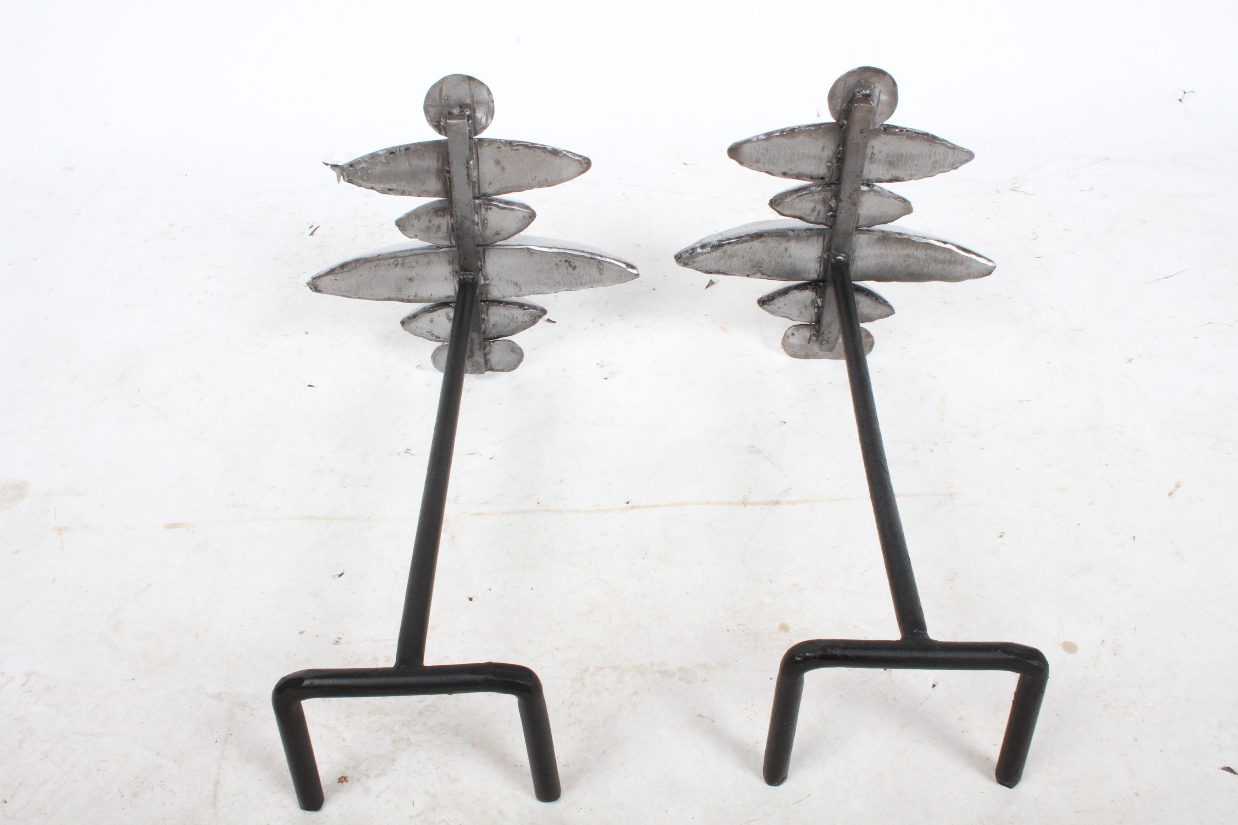 Steel Pair of Giacometti Style Sculptural Andirons