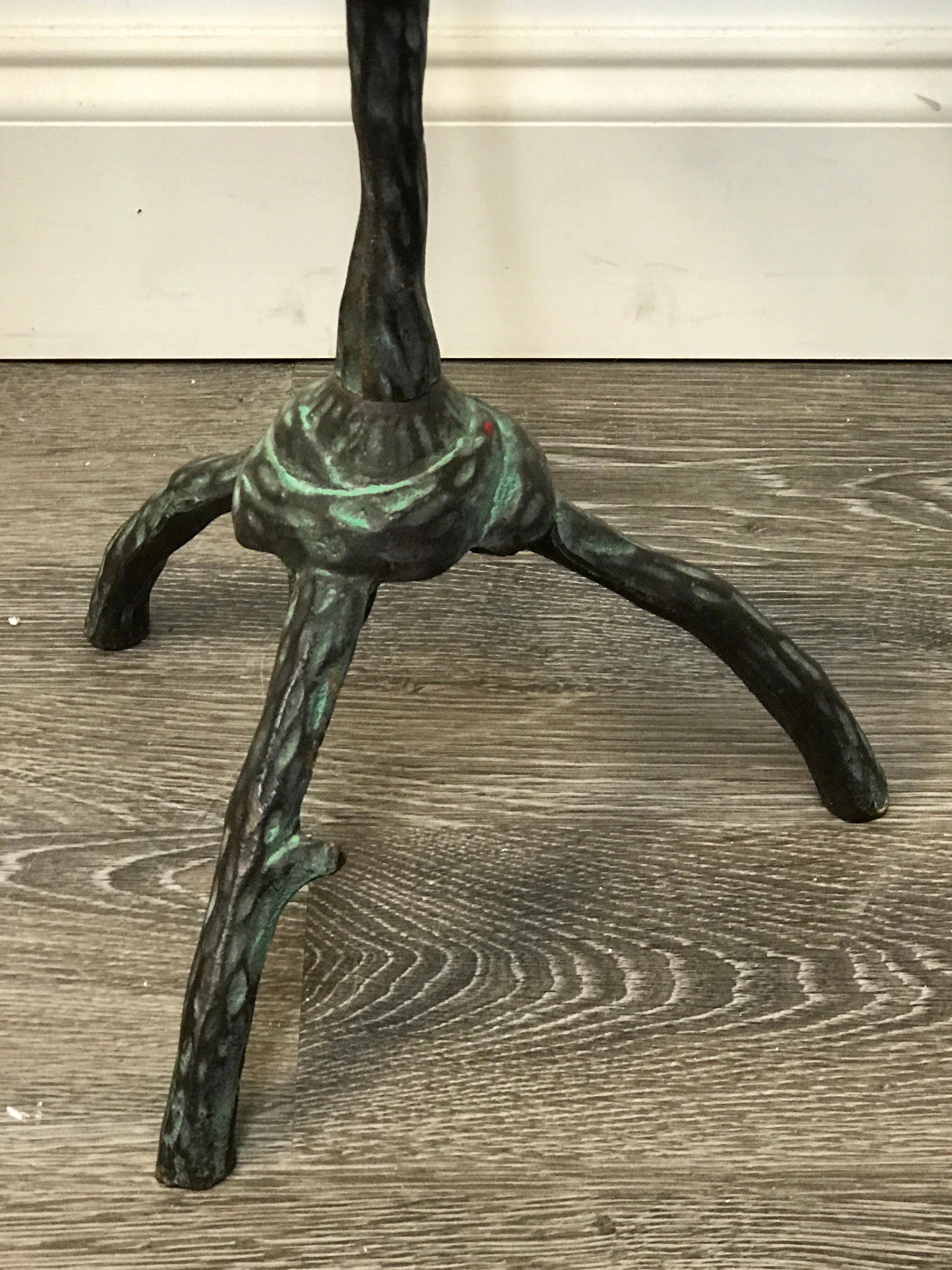 Patinated Pair of Giacometti Style Side Tables