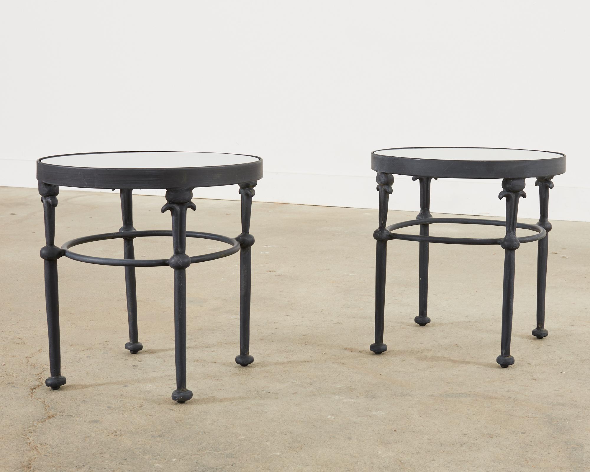 Ebonized Pair of Giacometti Style Wrought Aluminum Garden Drinks Table