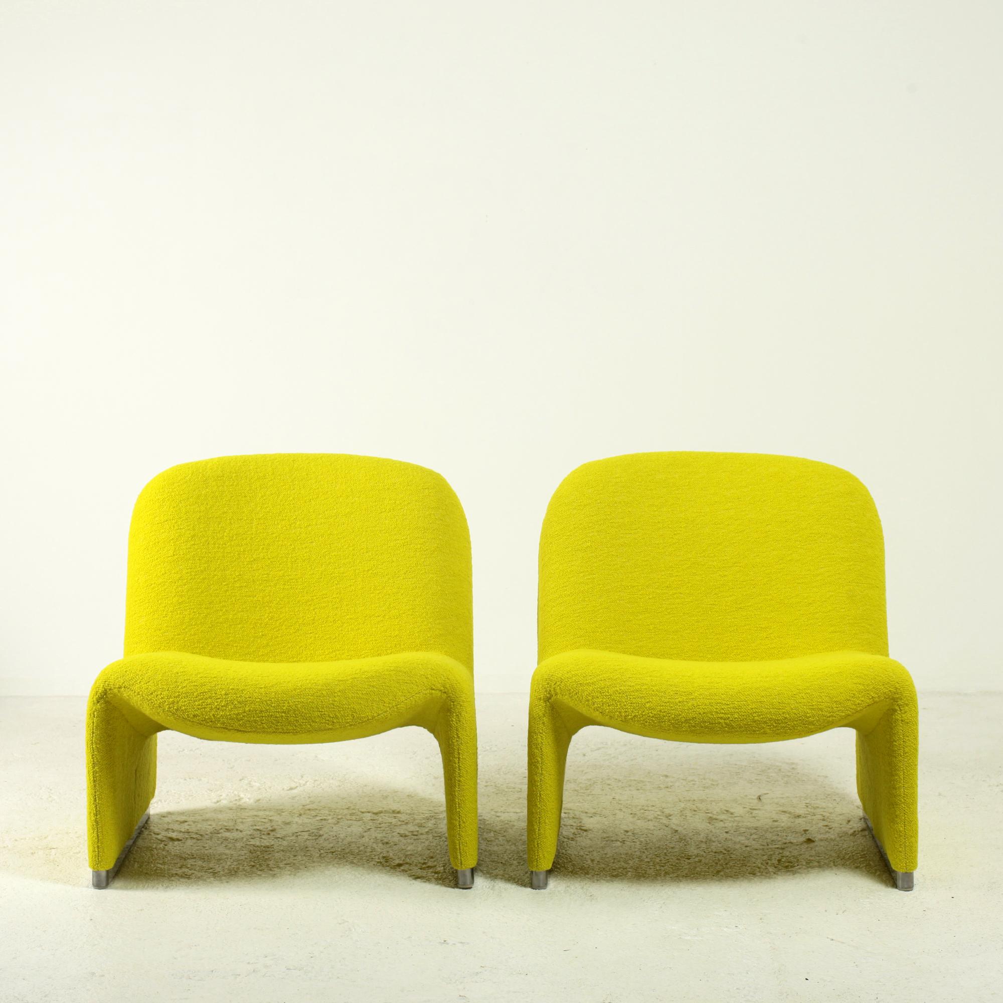 Italian Pair of Giancarlo Piretti Alky Chair in Yellow Bouclé for Castelli Italy 1970s