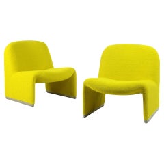 Pair of Giancarlo Piretti Alky Chair in Yellow Bouclé for Castelli Italy 1970s