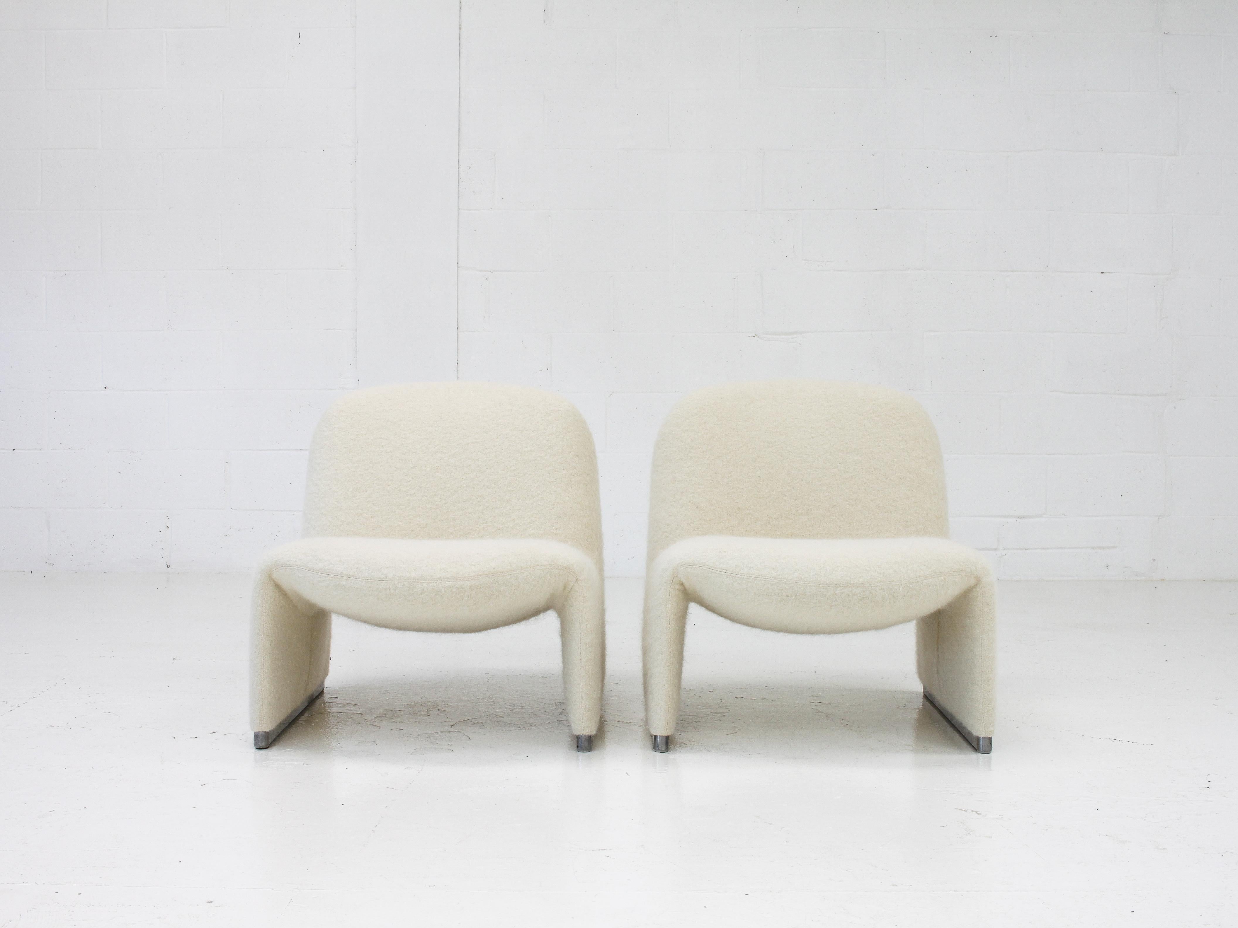 Dutch Pair of Giancarlo Piretti “Alky” Chairs in Fluffy Pierre Frey, Artifort, 1970s