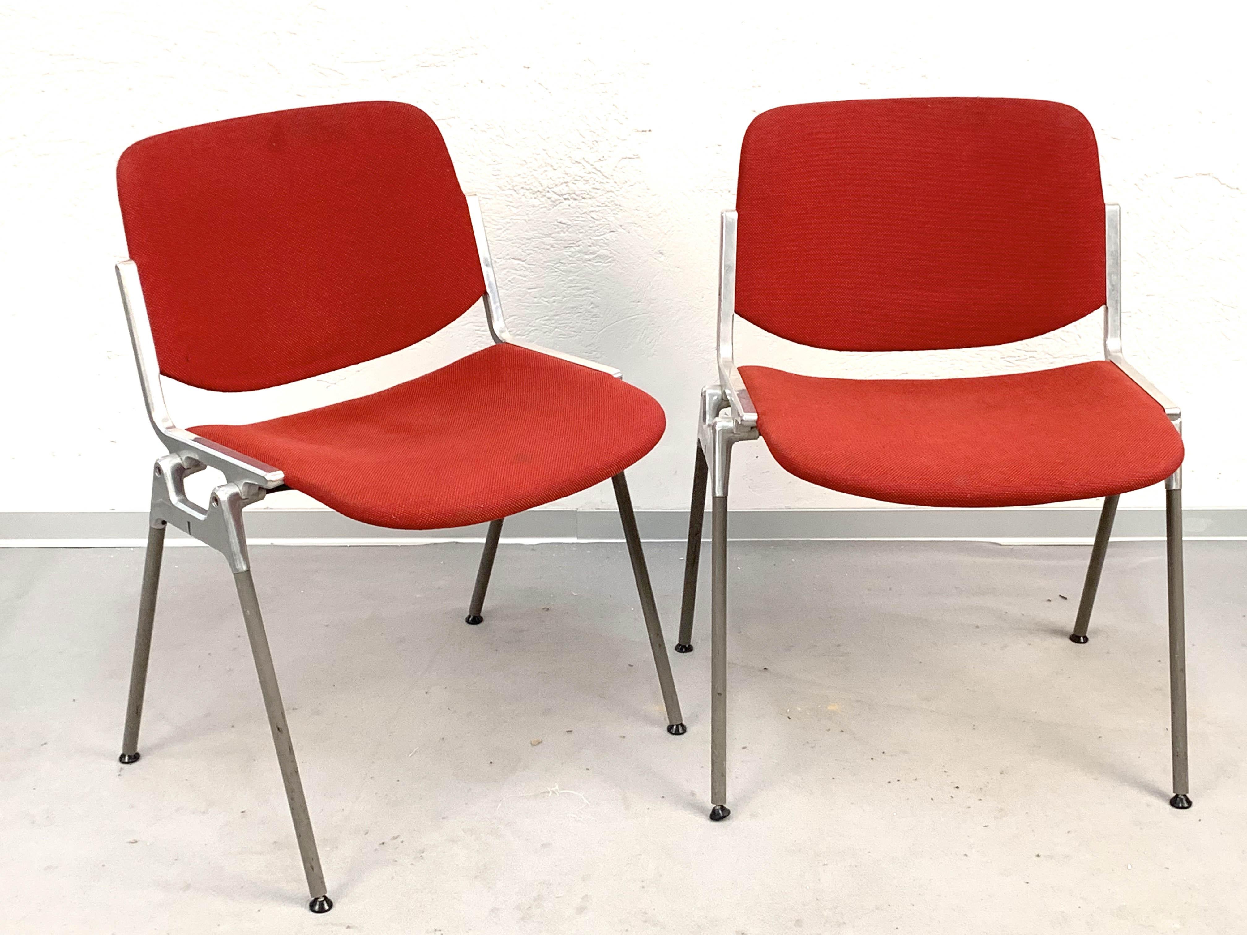 Pair of Giancarlo Piretti Red Fabric DSC 106 Italian Chairs for Castelli, 1960s 1