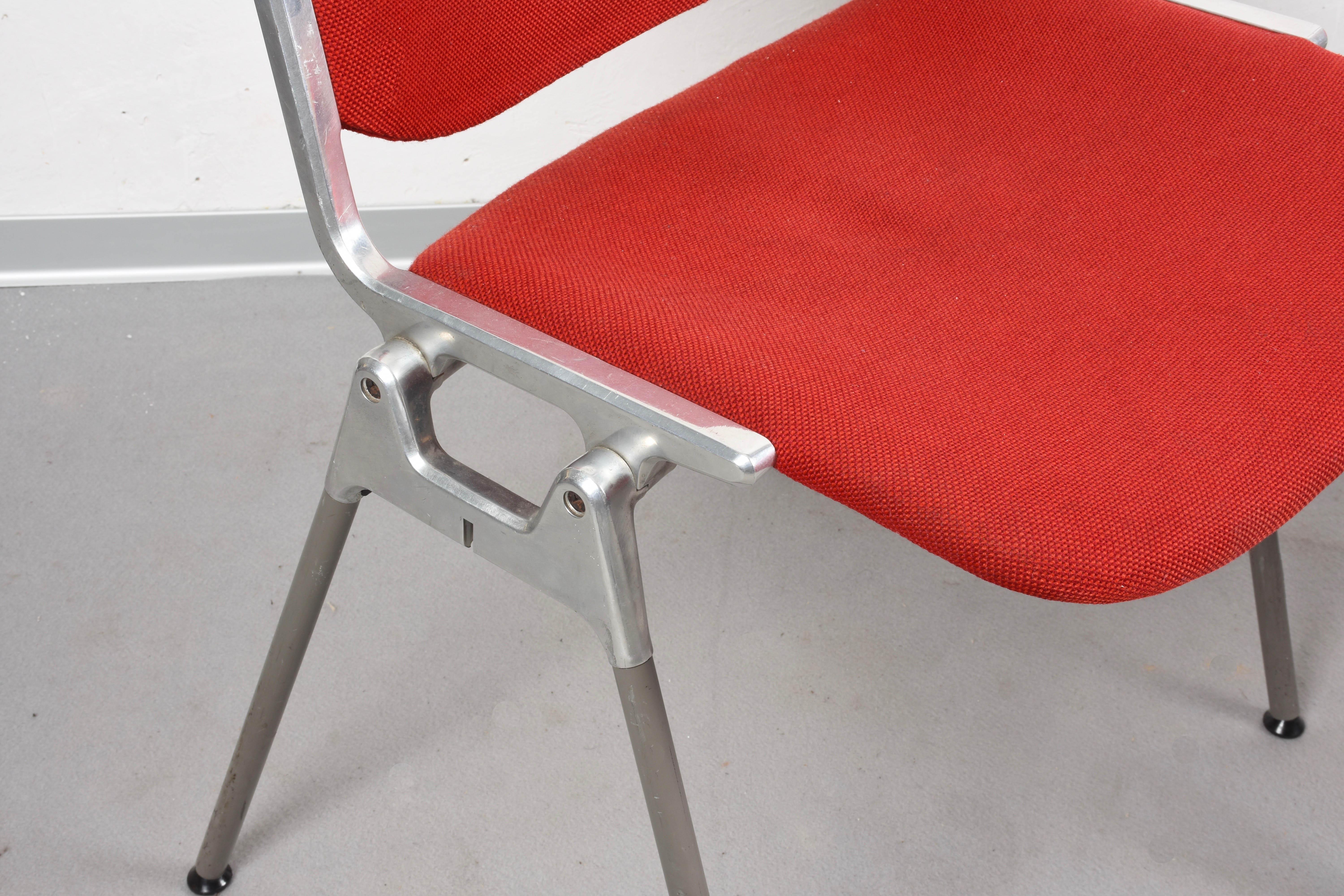 Pair of Giancarlo Piretti Red Fabric DSC 106 Italian Chairs for Castelli, 1960s 2