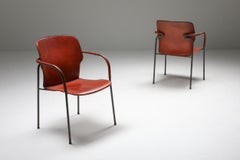 Pair of Gianfranco Frattini Armchairs Model ‘Lalanda’ in Dark Cognac Leather