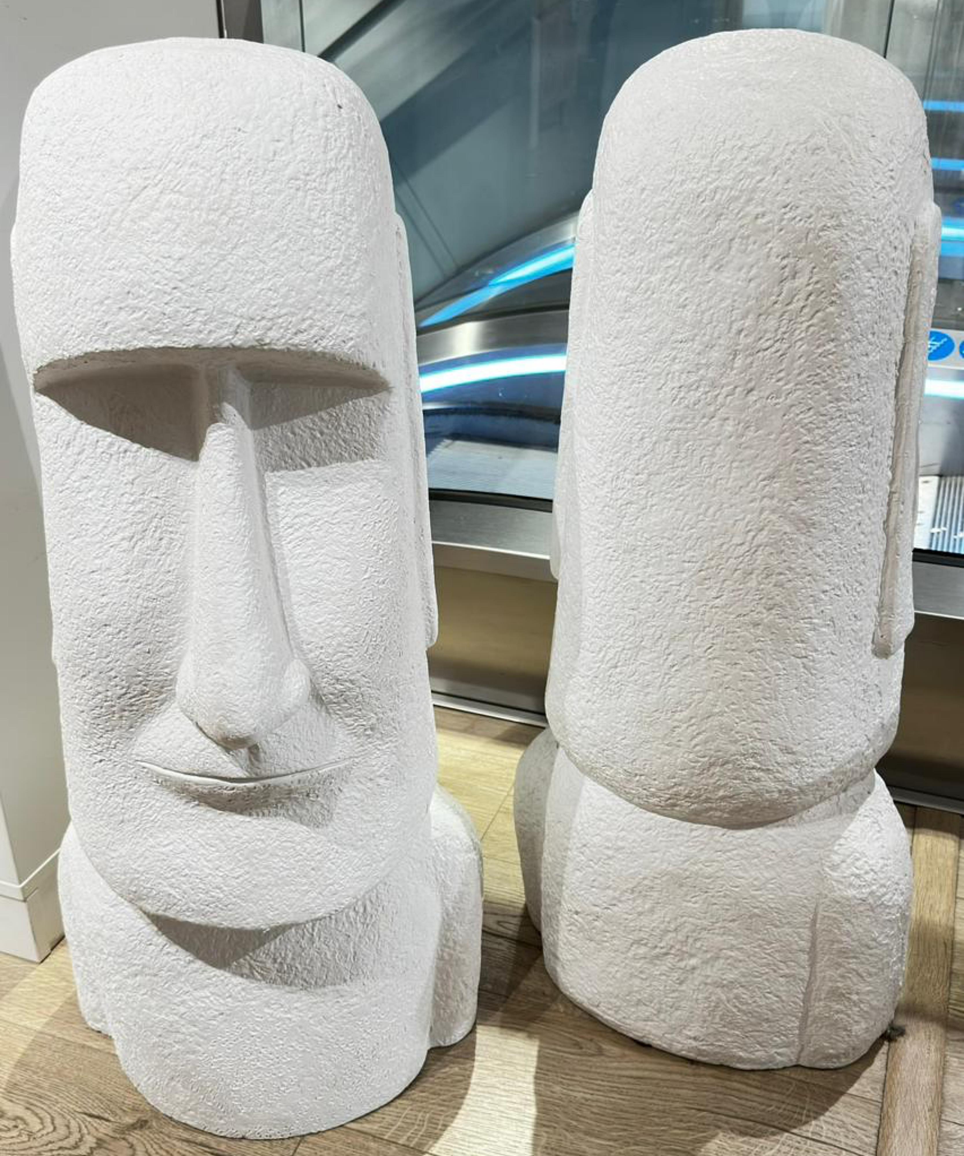 Modern Pair of giant Easter Island Moai figures, 81cm tall, 21st Century For Sale
