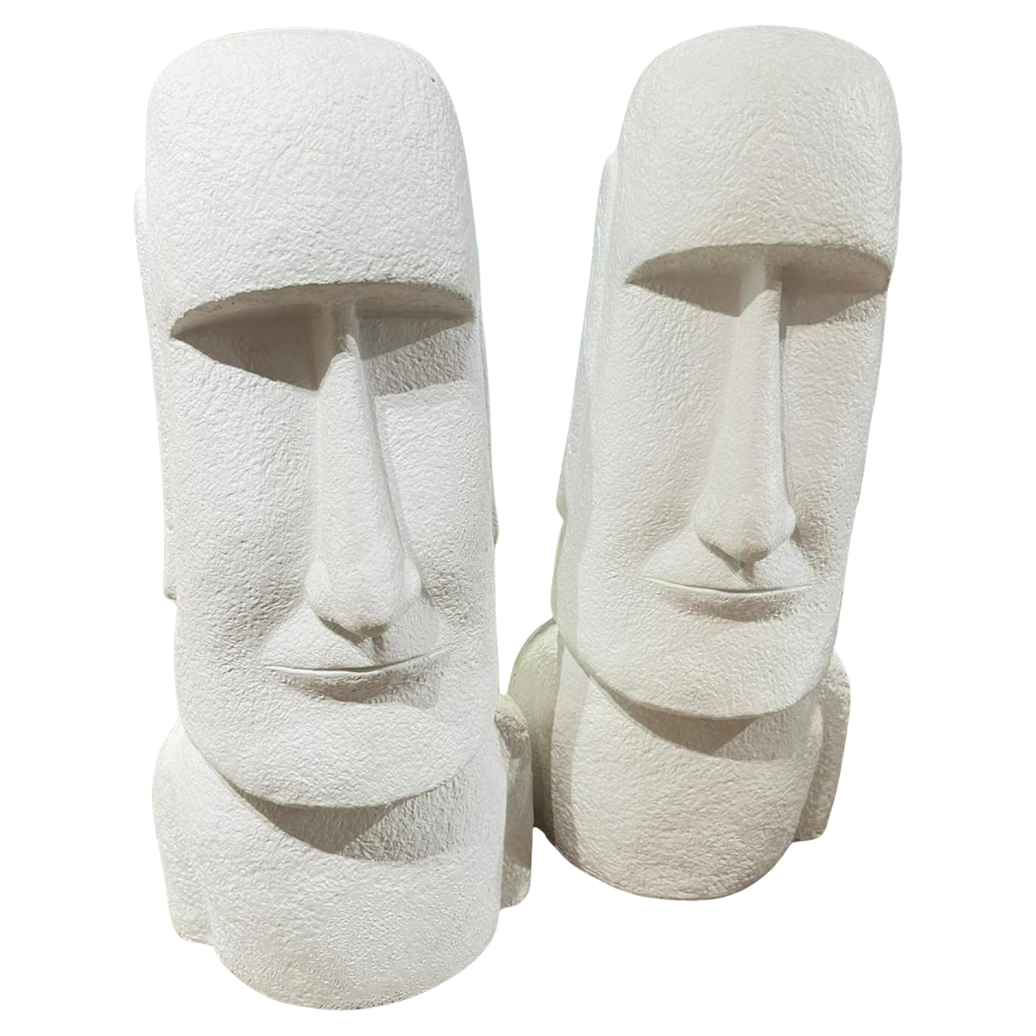Pair of giant Easter Island Moai figures, 81cm tall, 21st Century For Sale