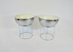Pair of giant Hugh Acton modernist aluminum on chrome stands planter pots