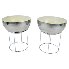 Pair of giant Hugh Acton modernist aluminum on chrome stands planter pots