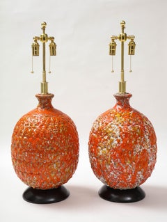 Pair of Giant Italian Volcanic Glazed Ceramic Lamps