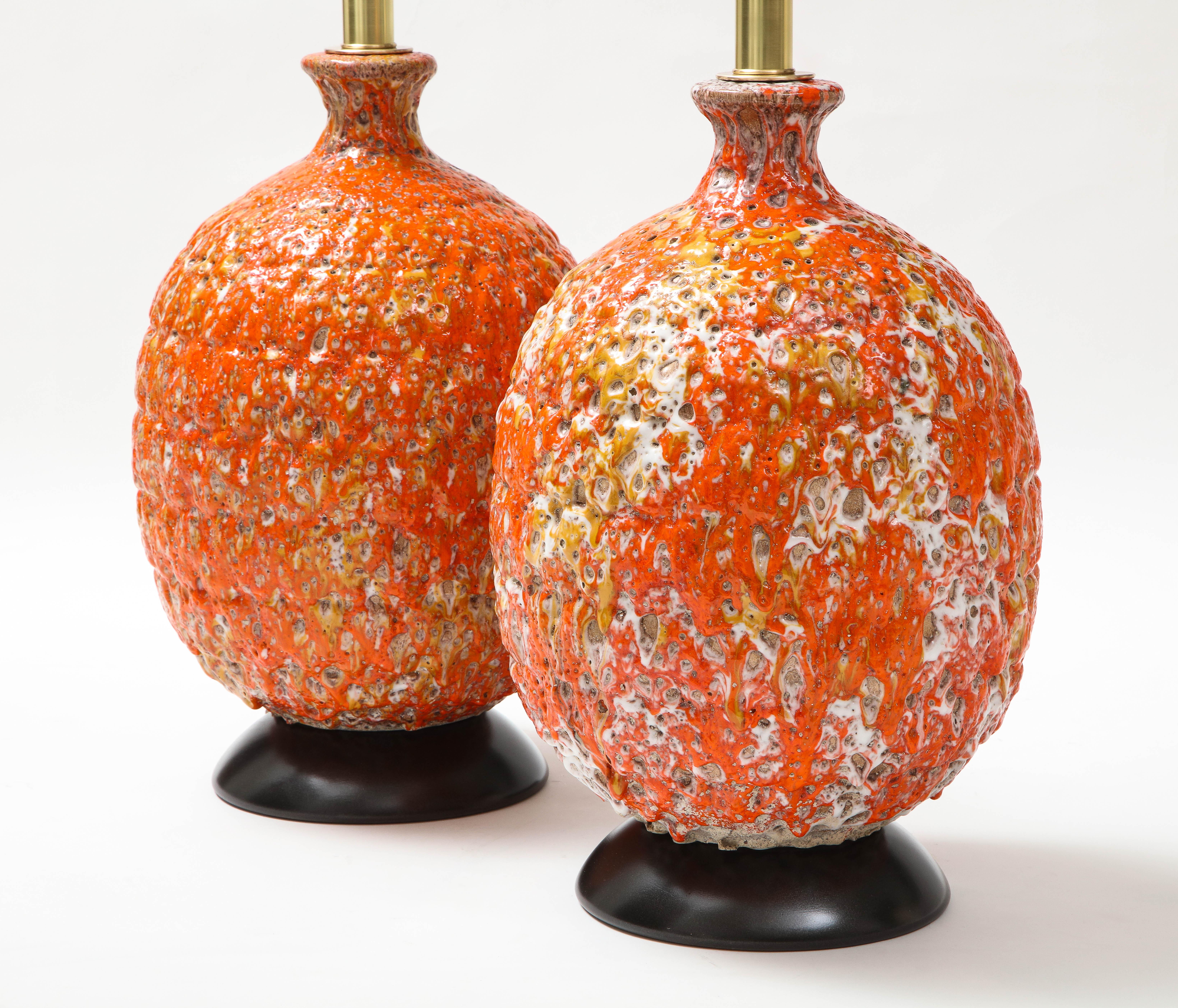 Pair of Giant Italian Volcanic Glazed Ceramic Lamps In Good Condition For Sale In New York, NY