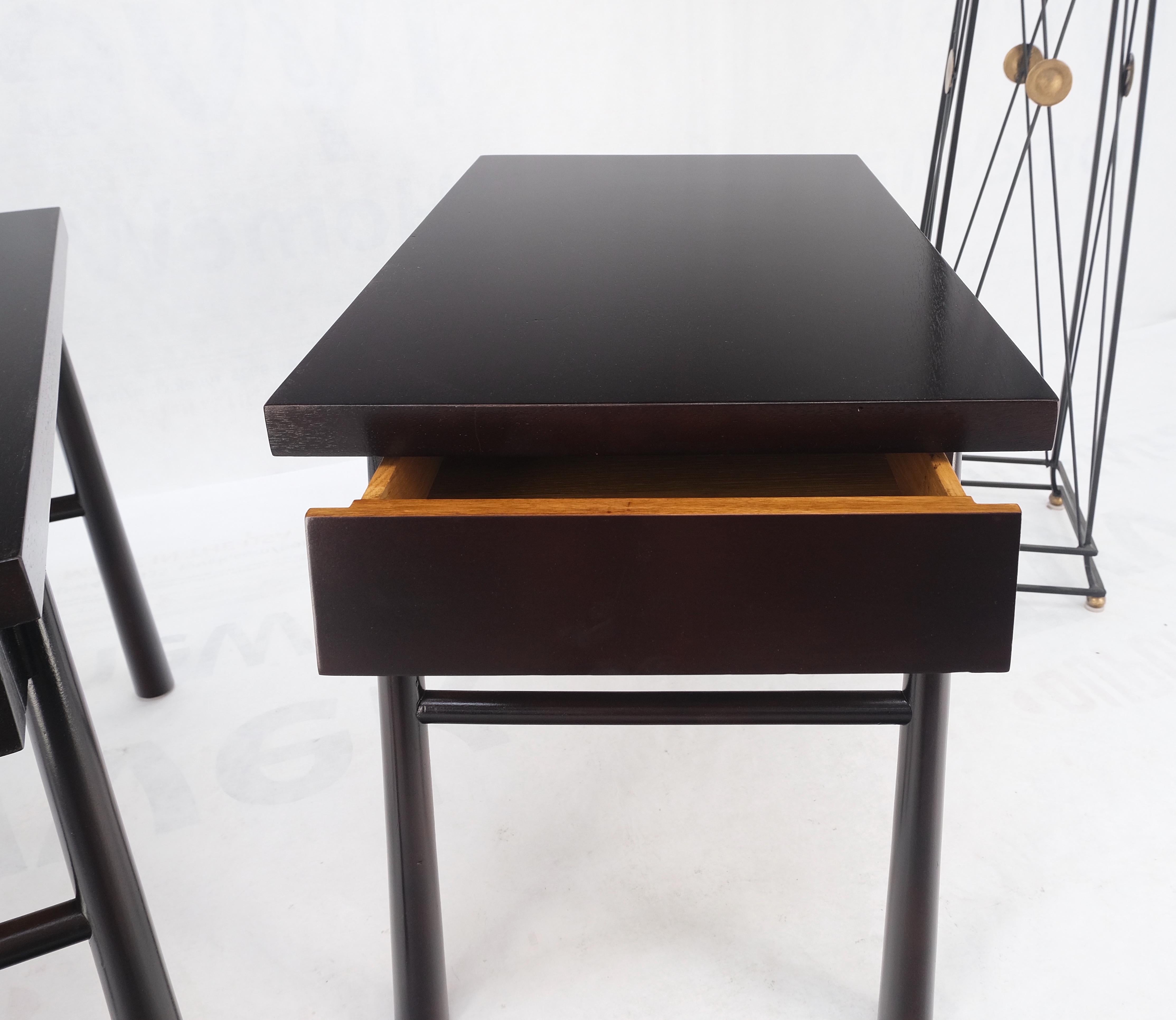 Pair of Gibbings Ebonized Dark Lacquer Walnut One Drawer End Side Tables Mint! For Sale 4