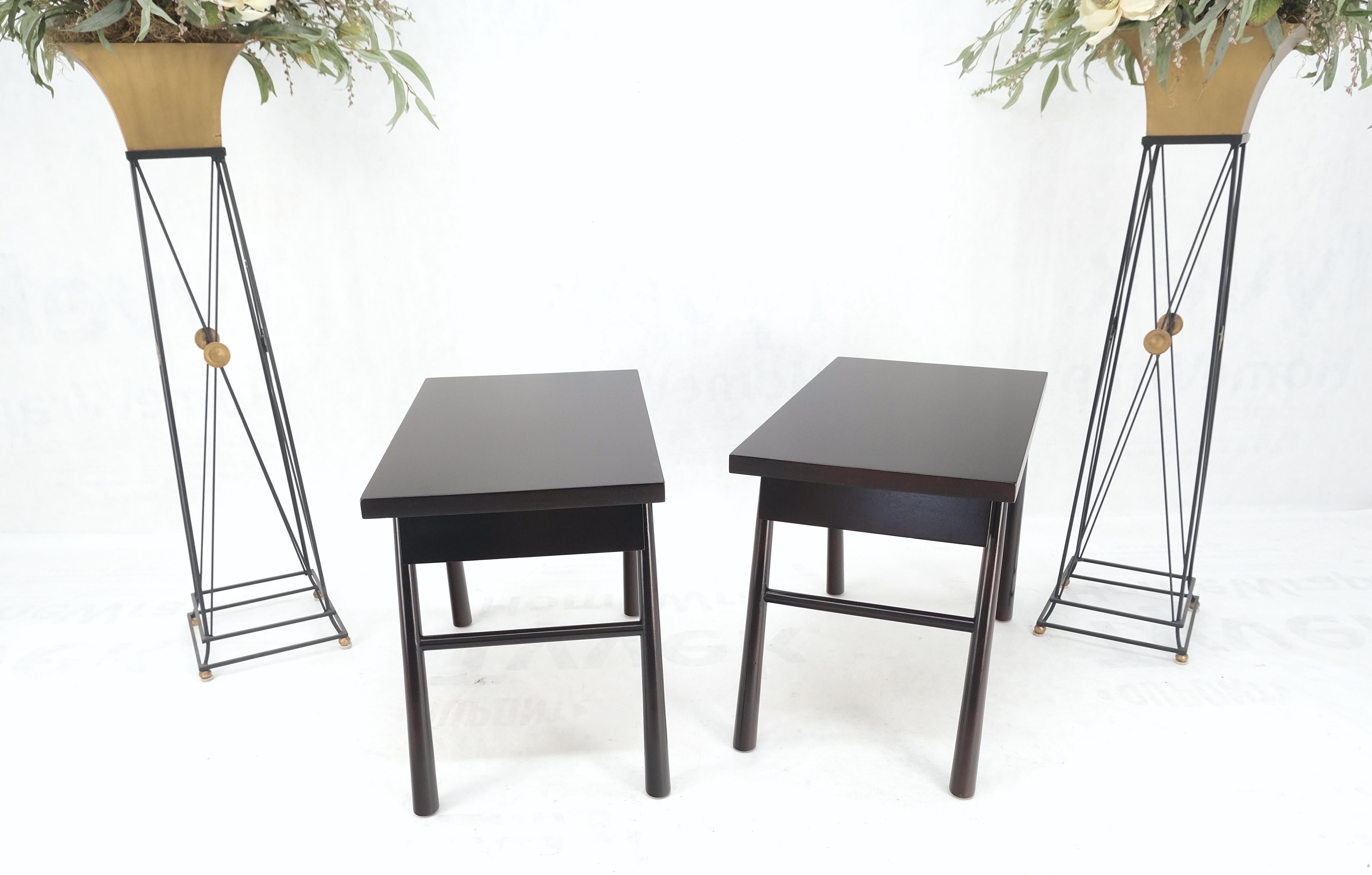 Mid-Century Modern Pair of Gibbings Ebonized Dark Lacquer Walnut One Drawer End Side Tables Mint! For Sale