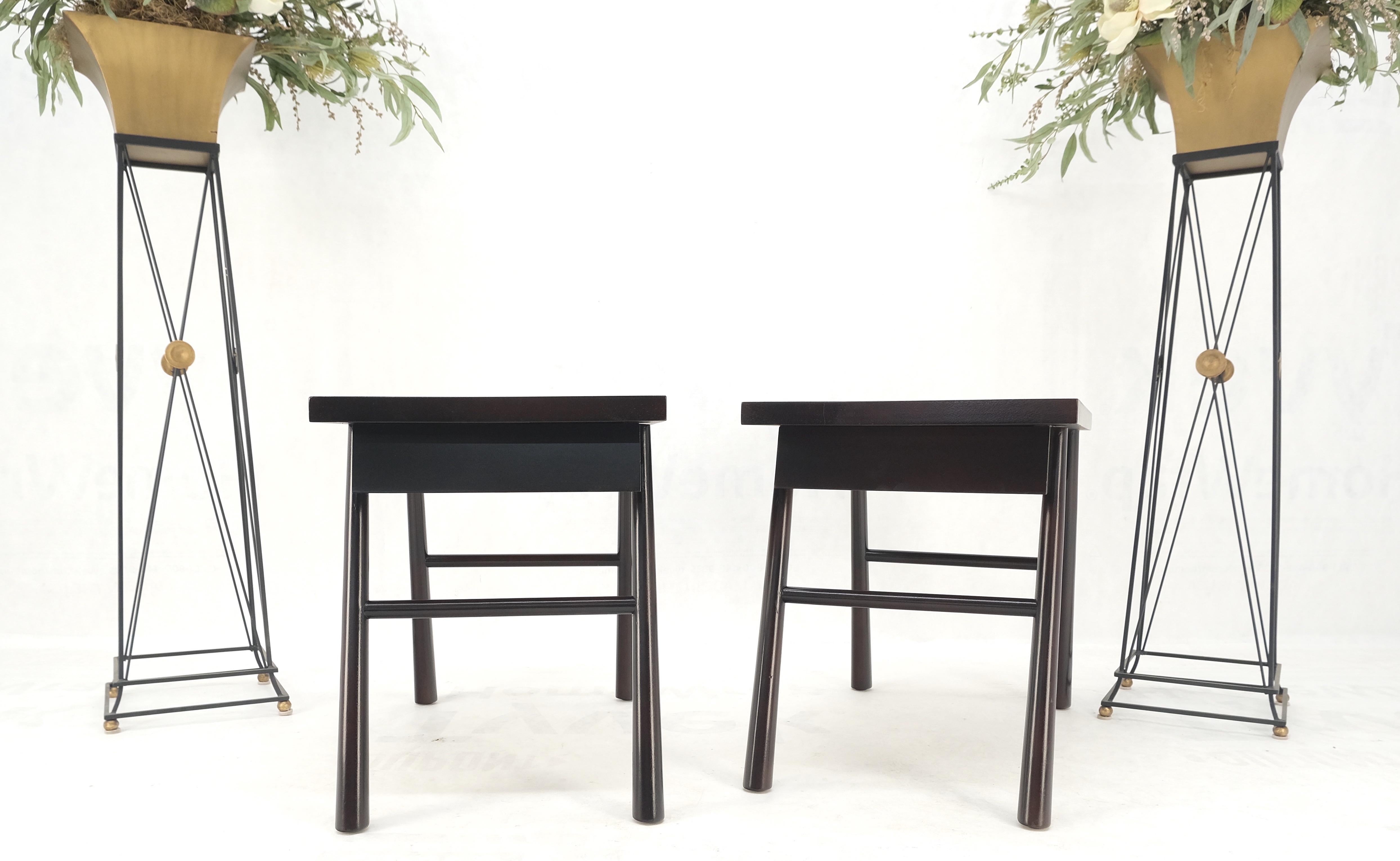 American Pair of Gibbings Ebonized Dark Lacquer Walnut One Drawer End Side Tables Mint! For Sale