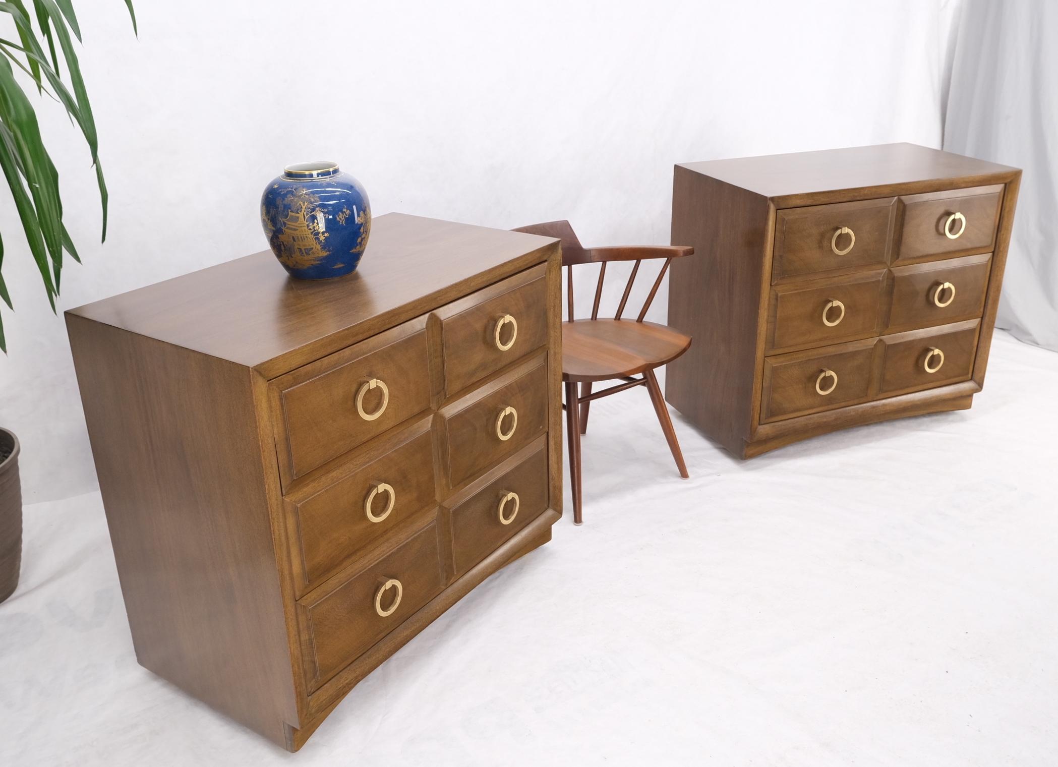 Pair of Gibbings Widdicomb Solid Brass Ring Drop Pulls Bachelor Chests Dressers on Wheels.