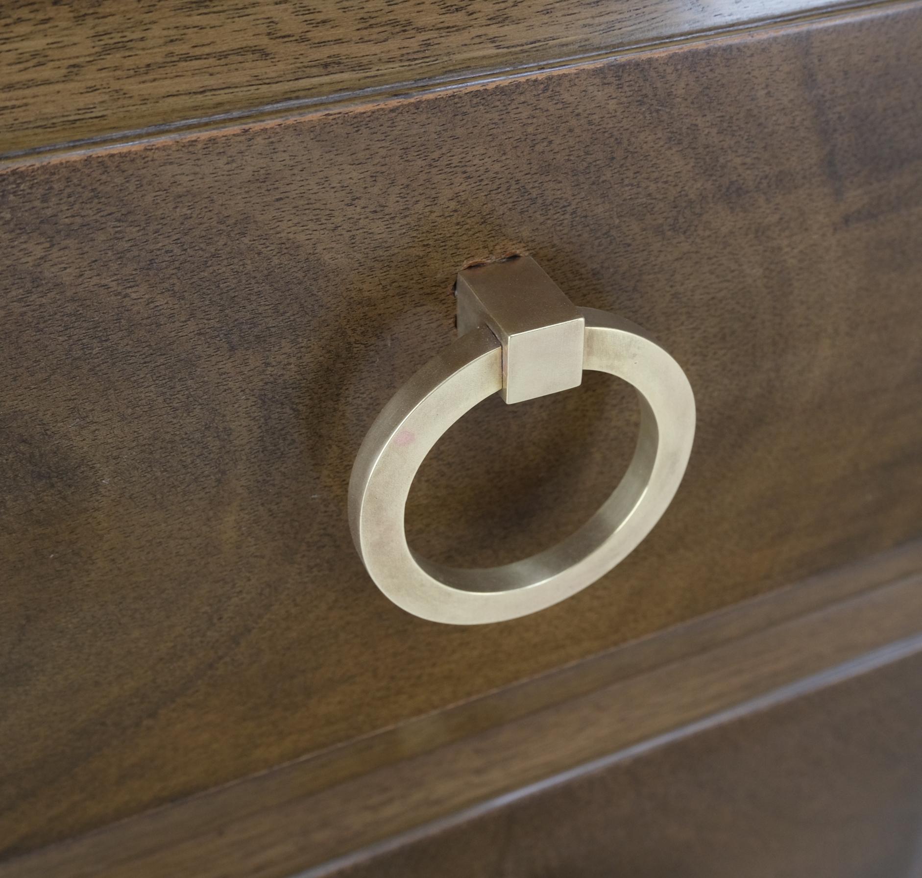 Walnut Pair of Gibbings Widdicomb Solid Brass Ring Drop Pulls Bachelor Chests Dressers For Sale