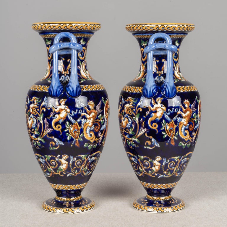 Pair of Gien French Faience Vases For Sale at 1stDibs
