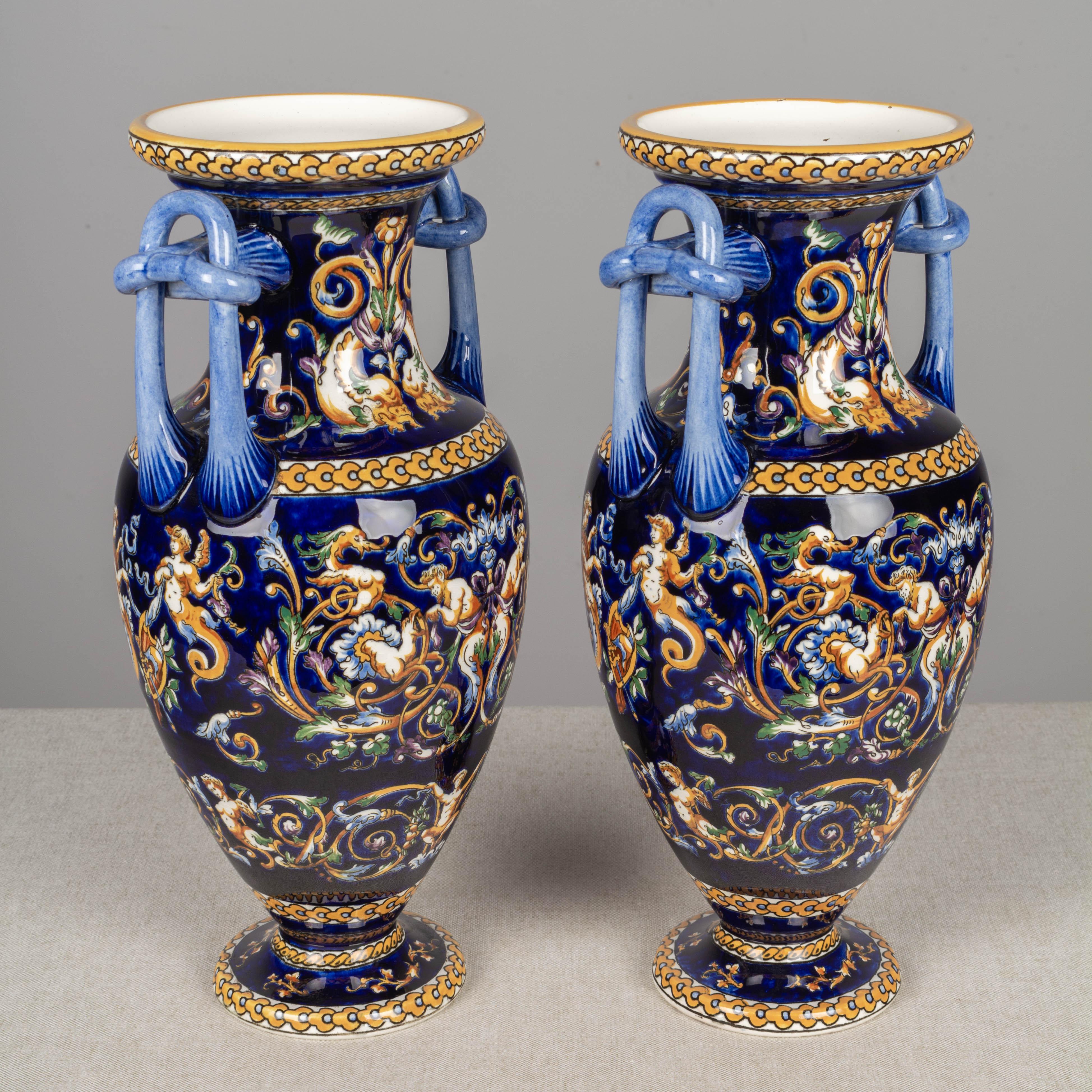 Pair of Gien French Faience Vases For Sale at 1stDibs