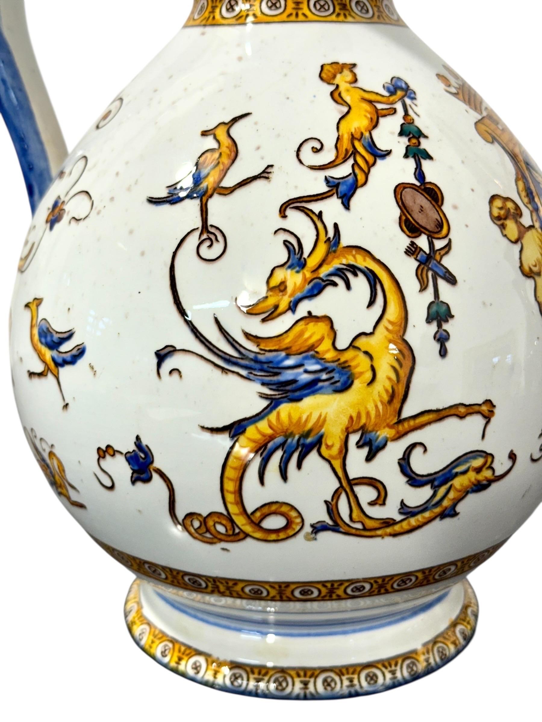 Coppia di brocche in maiolica rinascimentale di Gien, XIX secolo in vendita 6