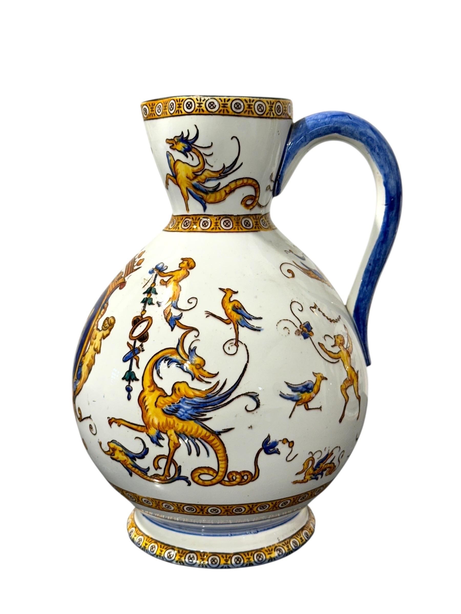 Coppia di brocche in maiolica rinascimentale di Gien, XIX secolo in vendita 13