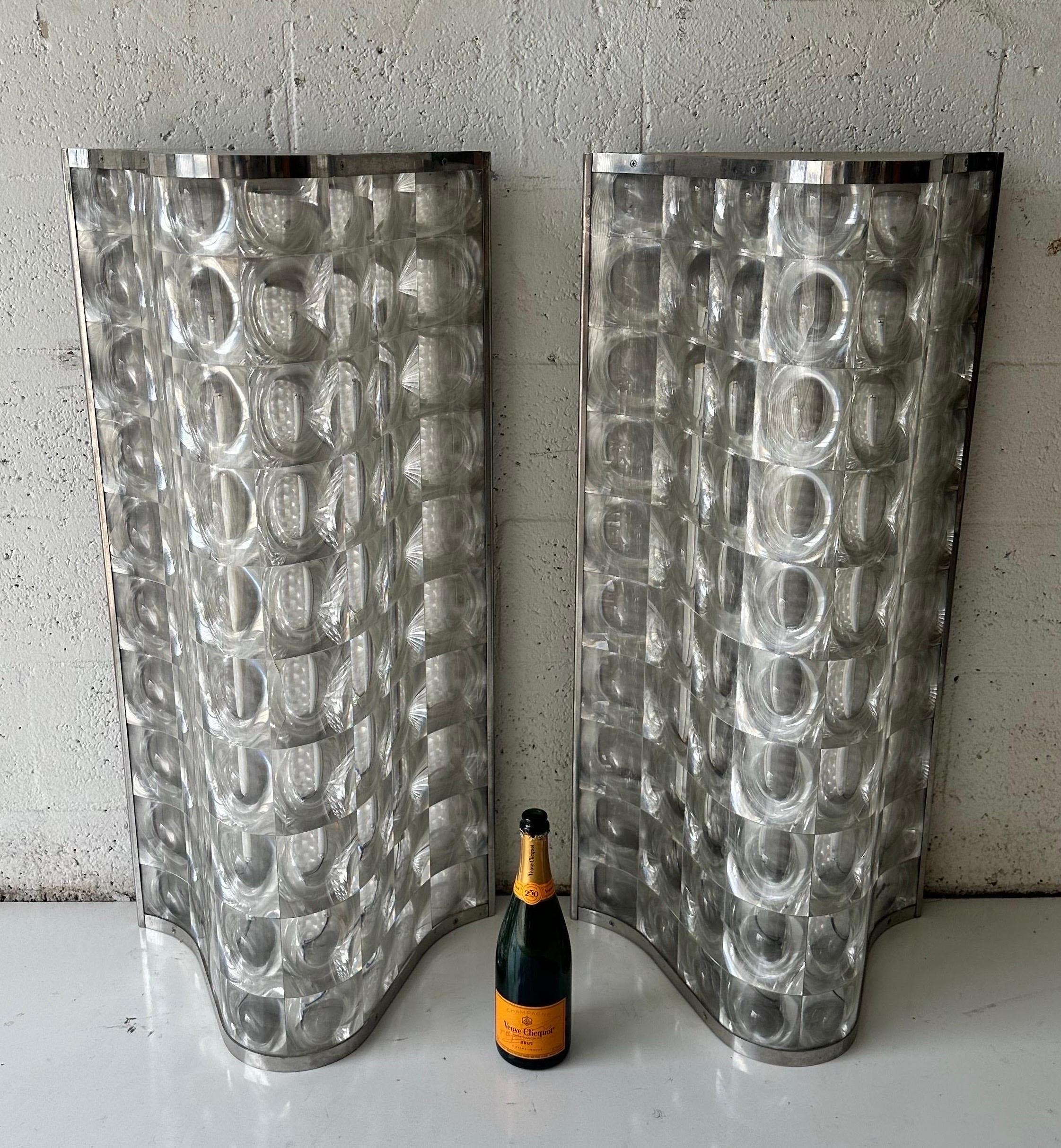 Pair of gigantic  1970’s  PVC plastic and Chrome Sconces For Sale 1