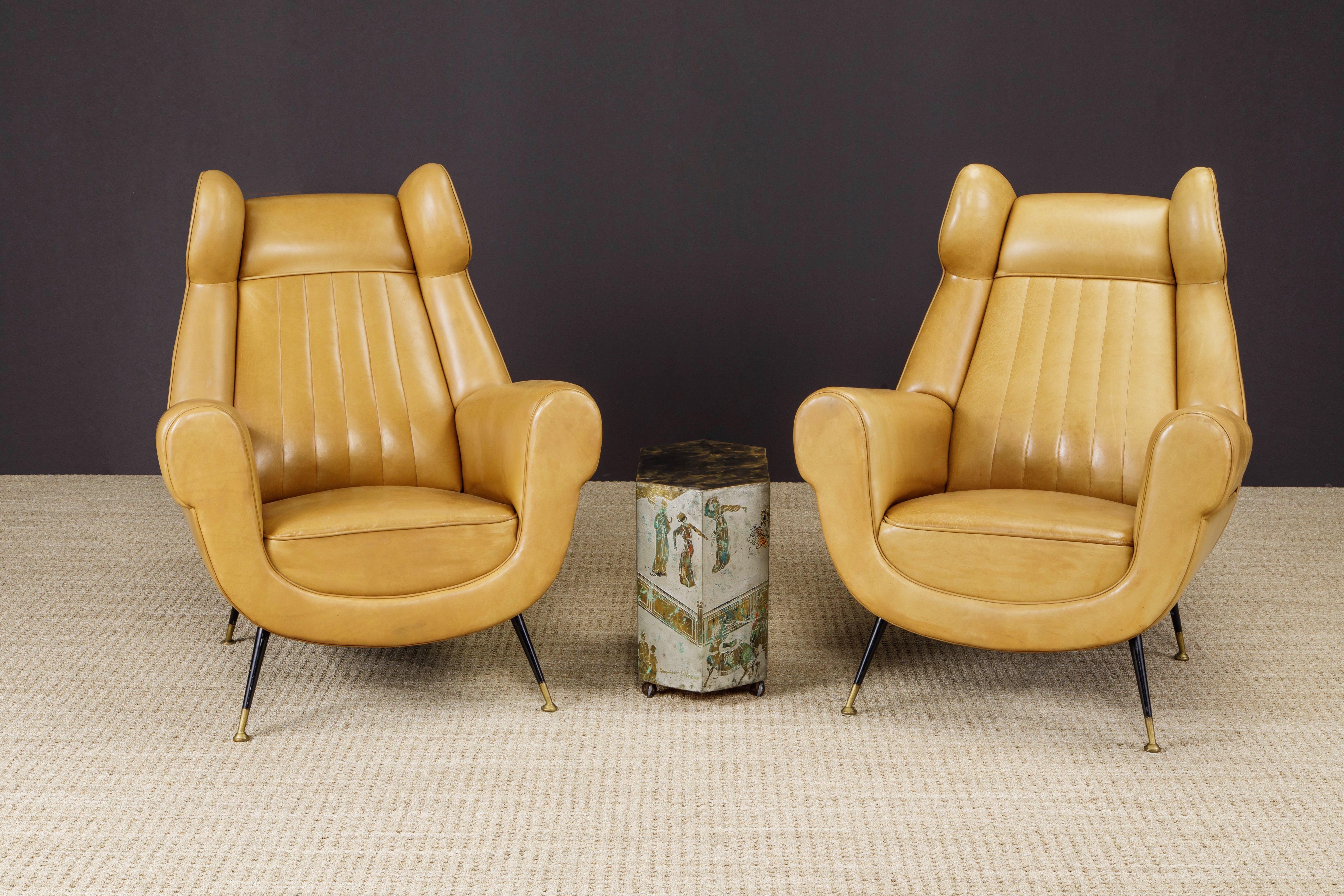 Pair of Gigi Radice for Minotti Leather Wingback Lounge Chairs, Italy, c. 1950s 12