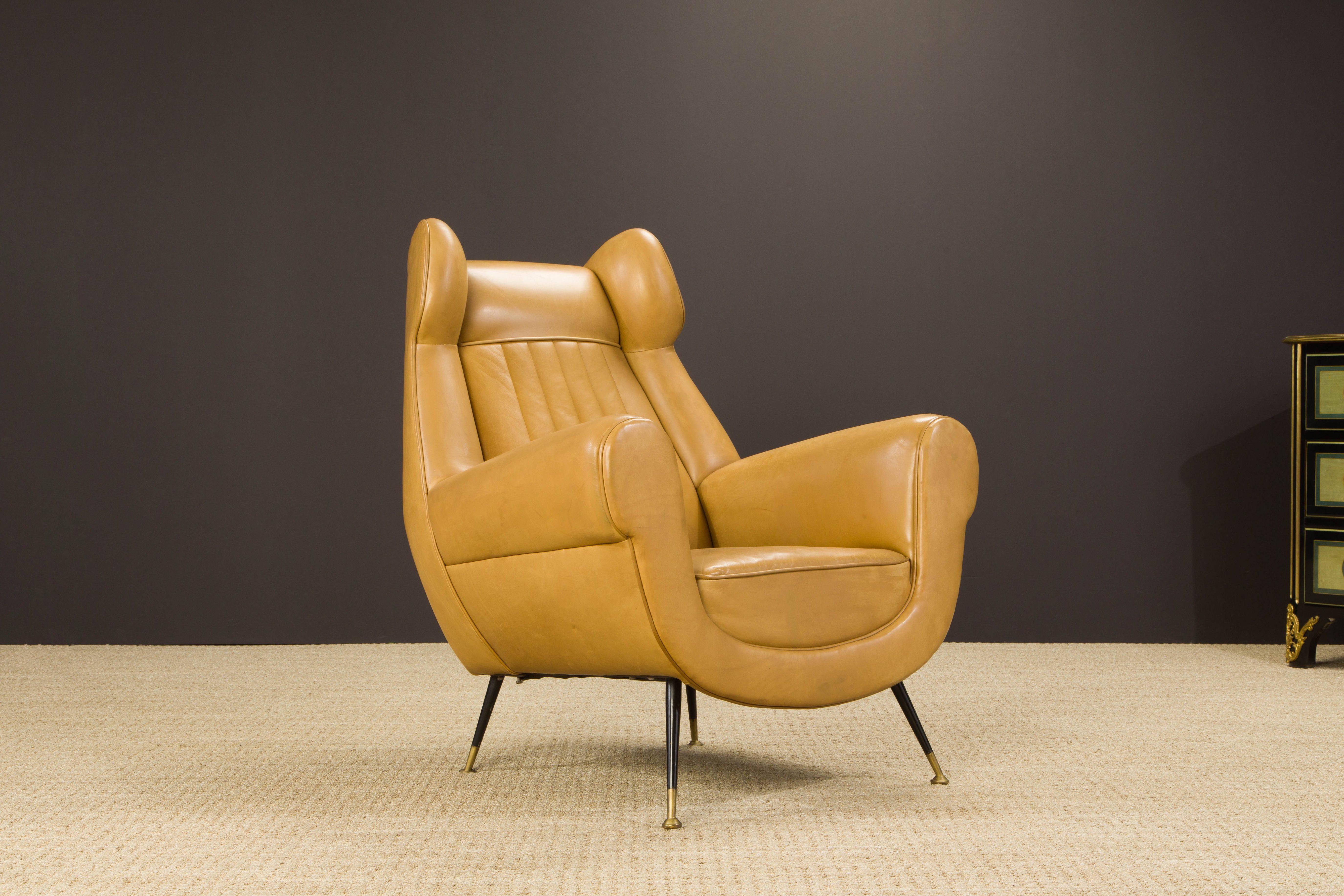 Pair of Gigi Radice for Minotti Leather Wingback Lounge Chairs, Italy, c. 1950s 1