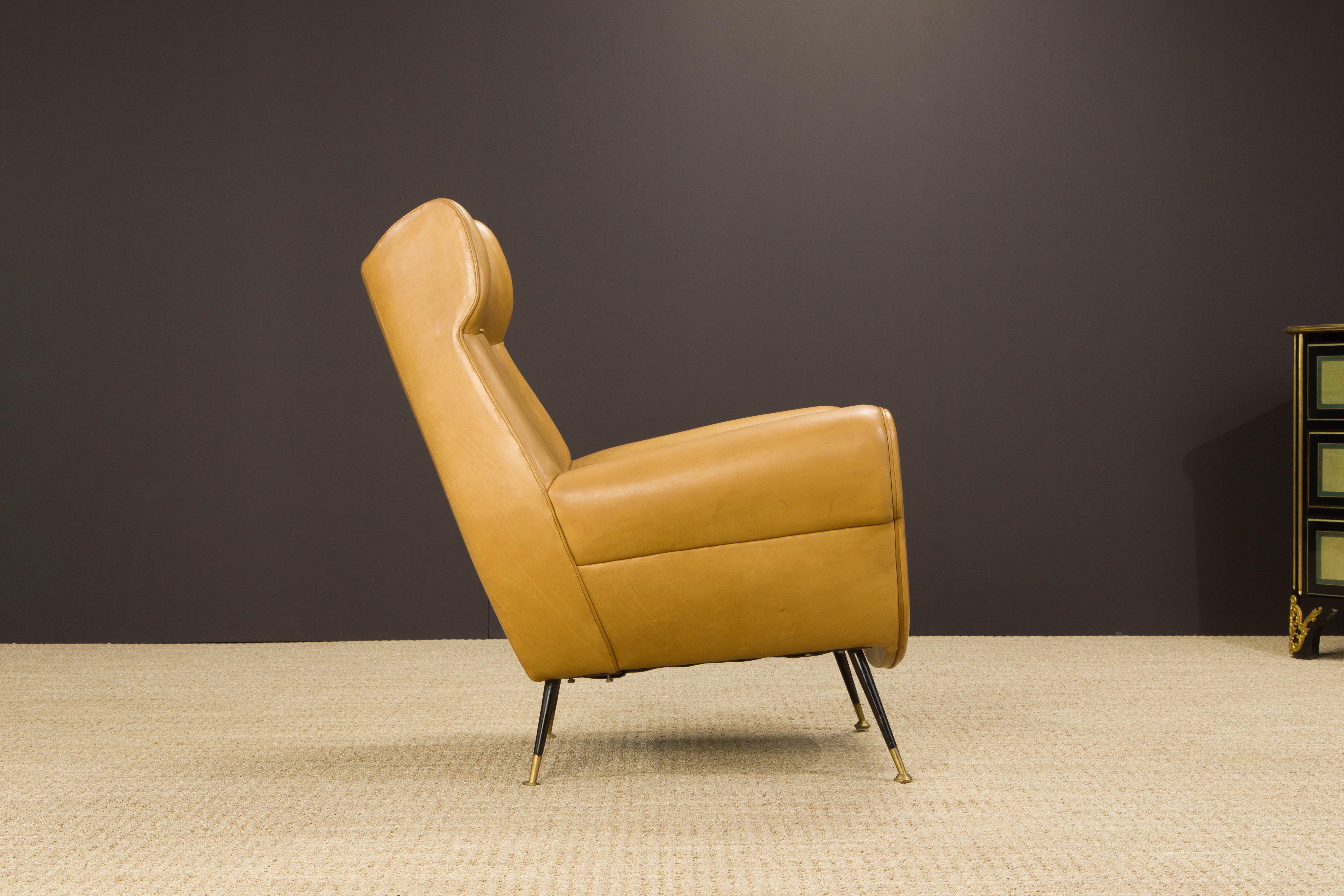 Pair of Gigi Radice for Minotti Leather Wingback Lounge Chairs, Italy, c. 1950s 2