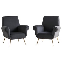 Pair of Gigi Radice Lounge Chairs in Charcoal Gray Mohair
