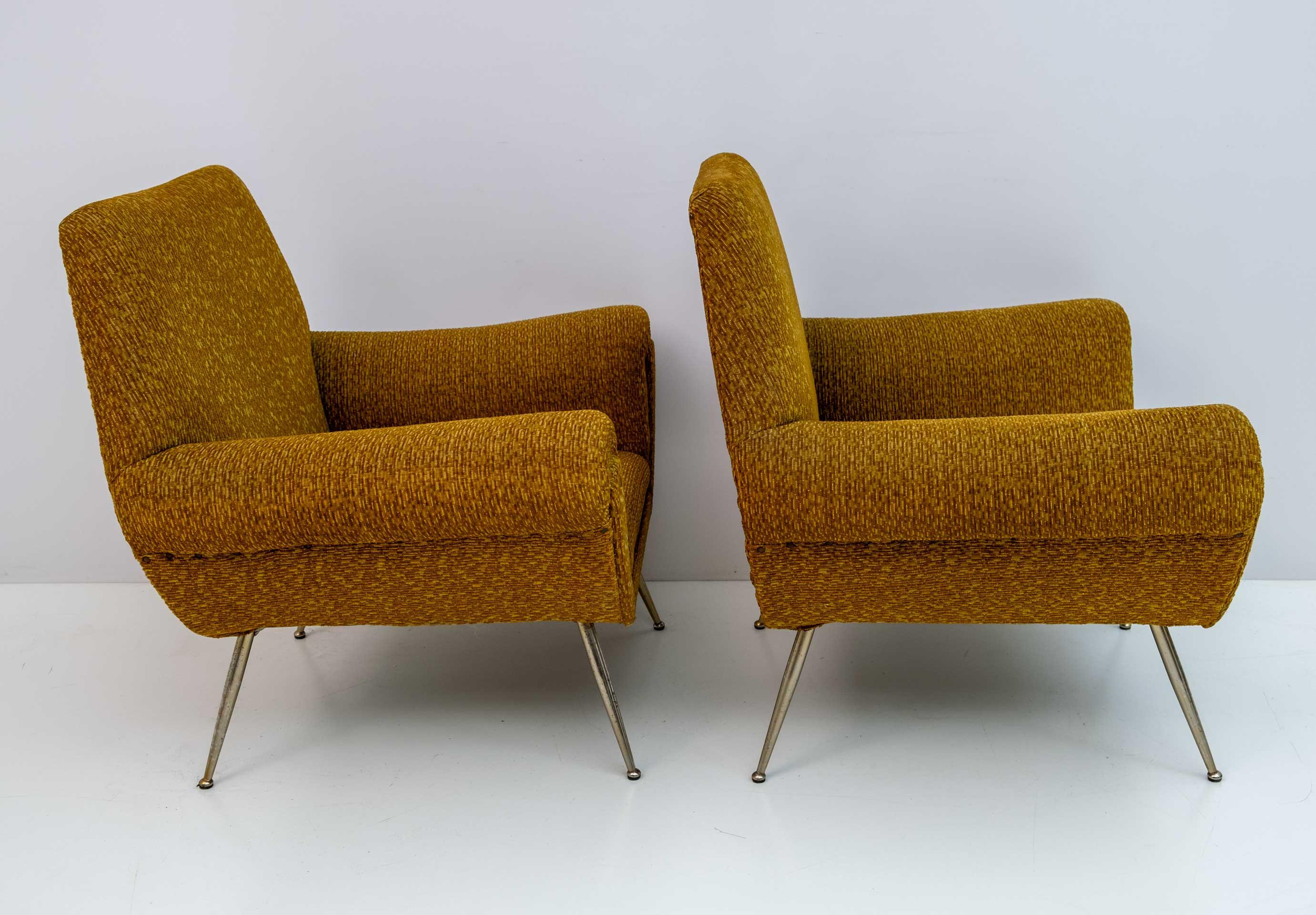 Fabric Pair of Gigi Radice Mid-Century Modern Italian Armchairs for Minotti, 50s