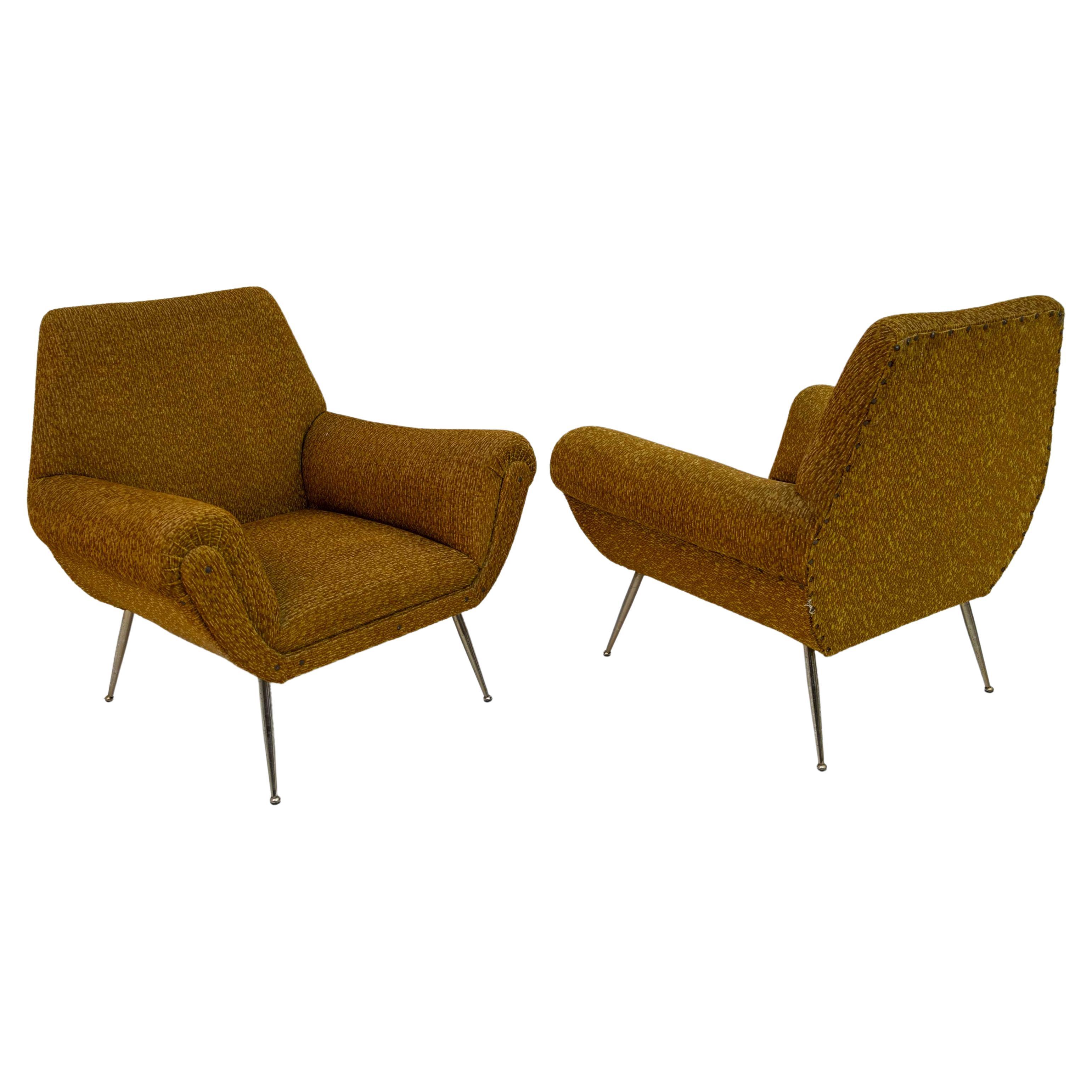 Pair of Gigi Radice Mid-Century Modern Italian Armchairs for Minotti, 50s