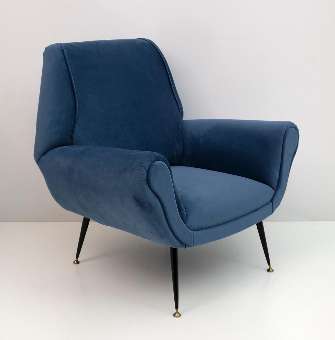 Pair of Gigi Radice Mid-Century Modern Italian Velvet Armchair for Minotti, 50s 5