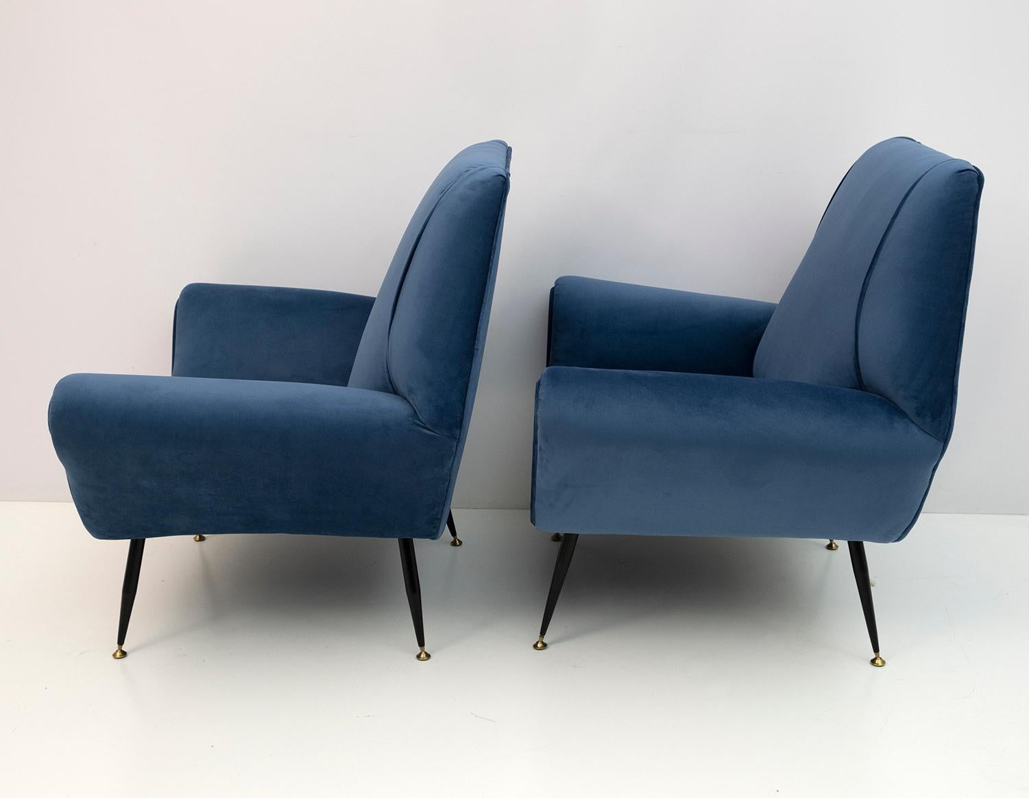 Pair of Gigi Radice Mid-Century Modern Italian Velvet Armchair for Minotti, 50s 1