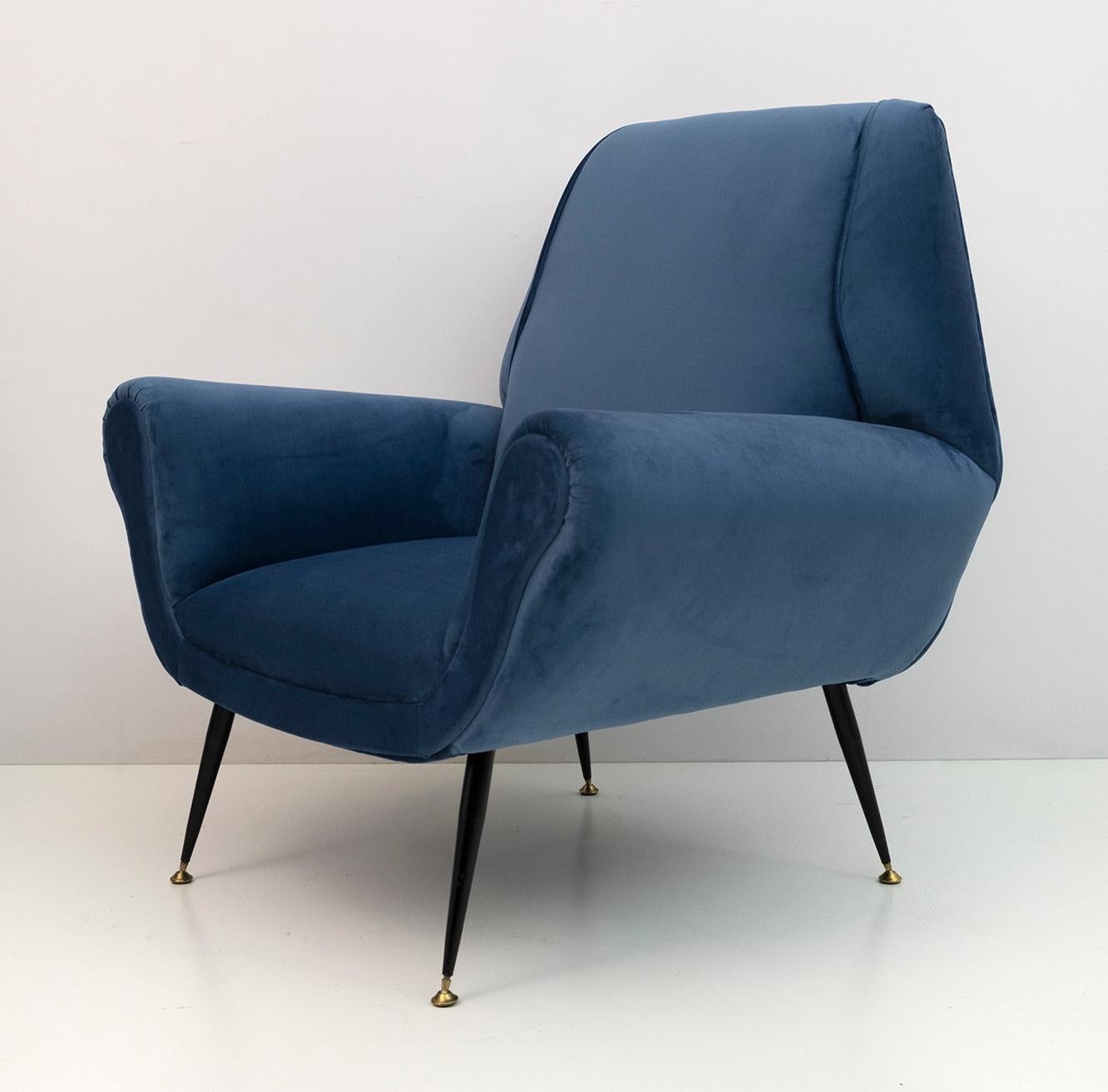 Pair of Gigi Radice Mid-Century Modern Italian Velvet Armchair for Minotti, 50s 3