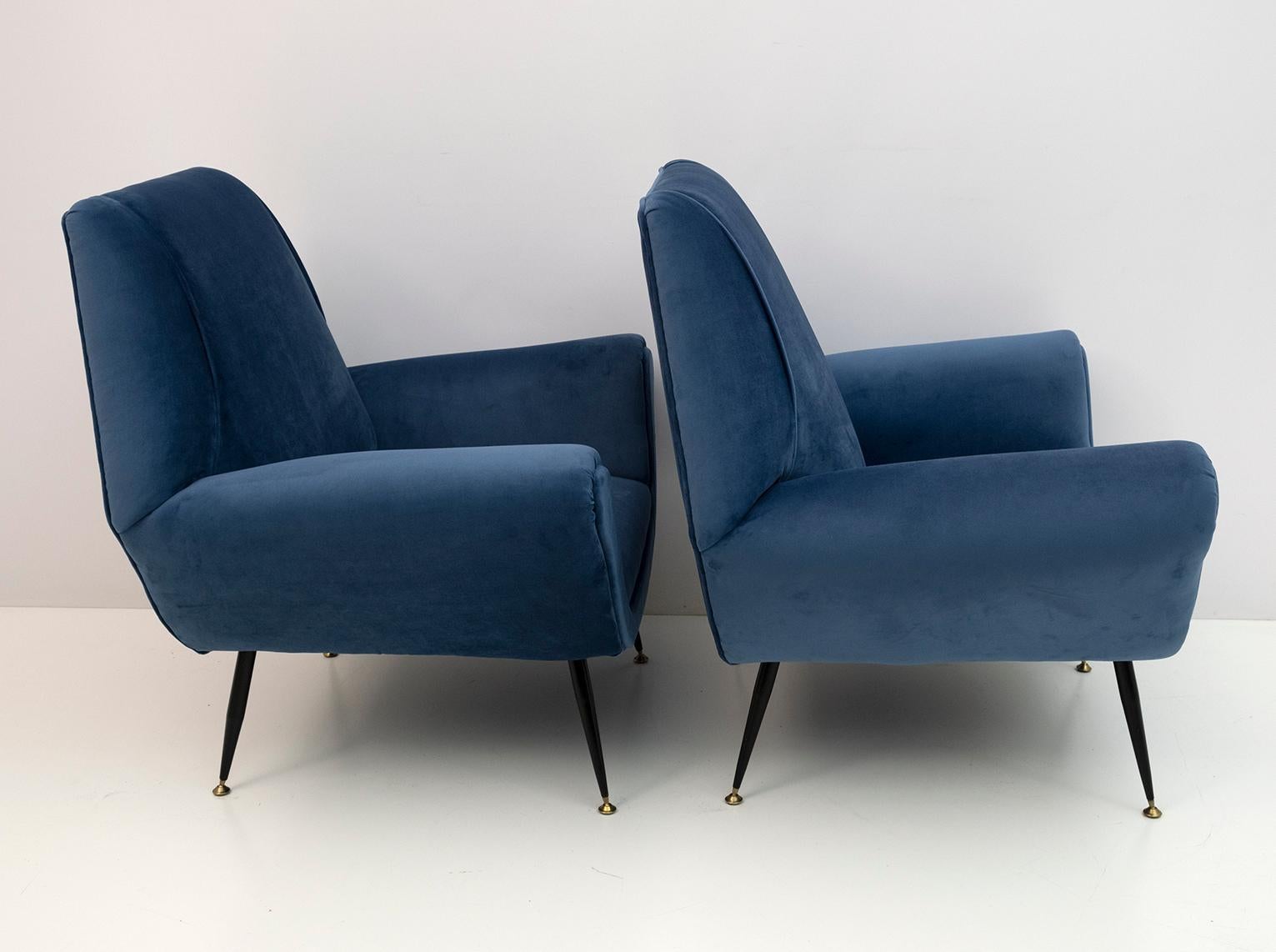 Mid-20th Century Pair of Gigi Radice Mid-Century Modern Italian Velvet Armchairs for Minotti 50s