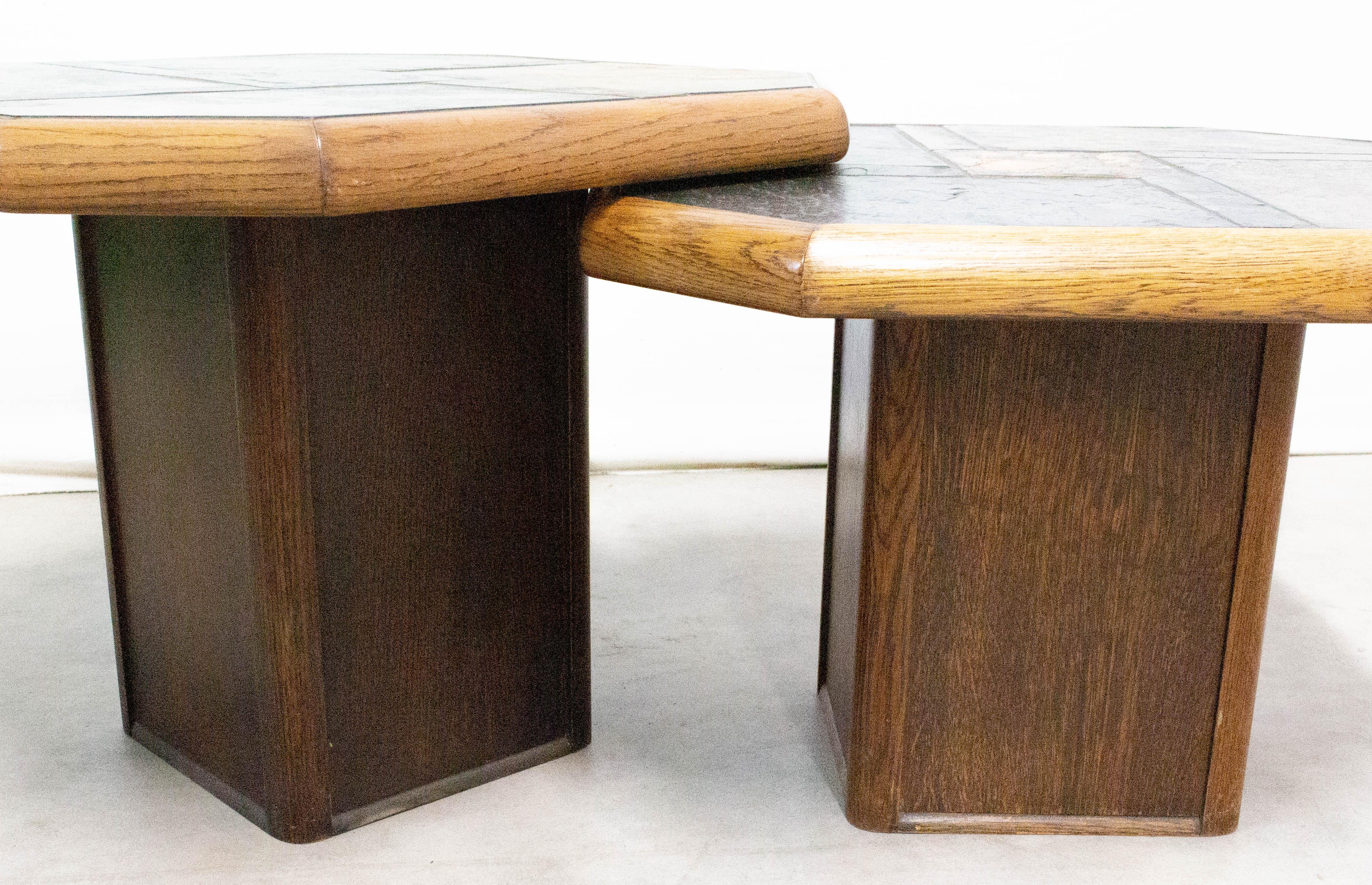 Pair of Gigogne Coffee Table Wood and Slate Stone Top, French, circa 1980 3