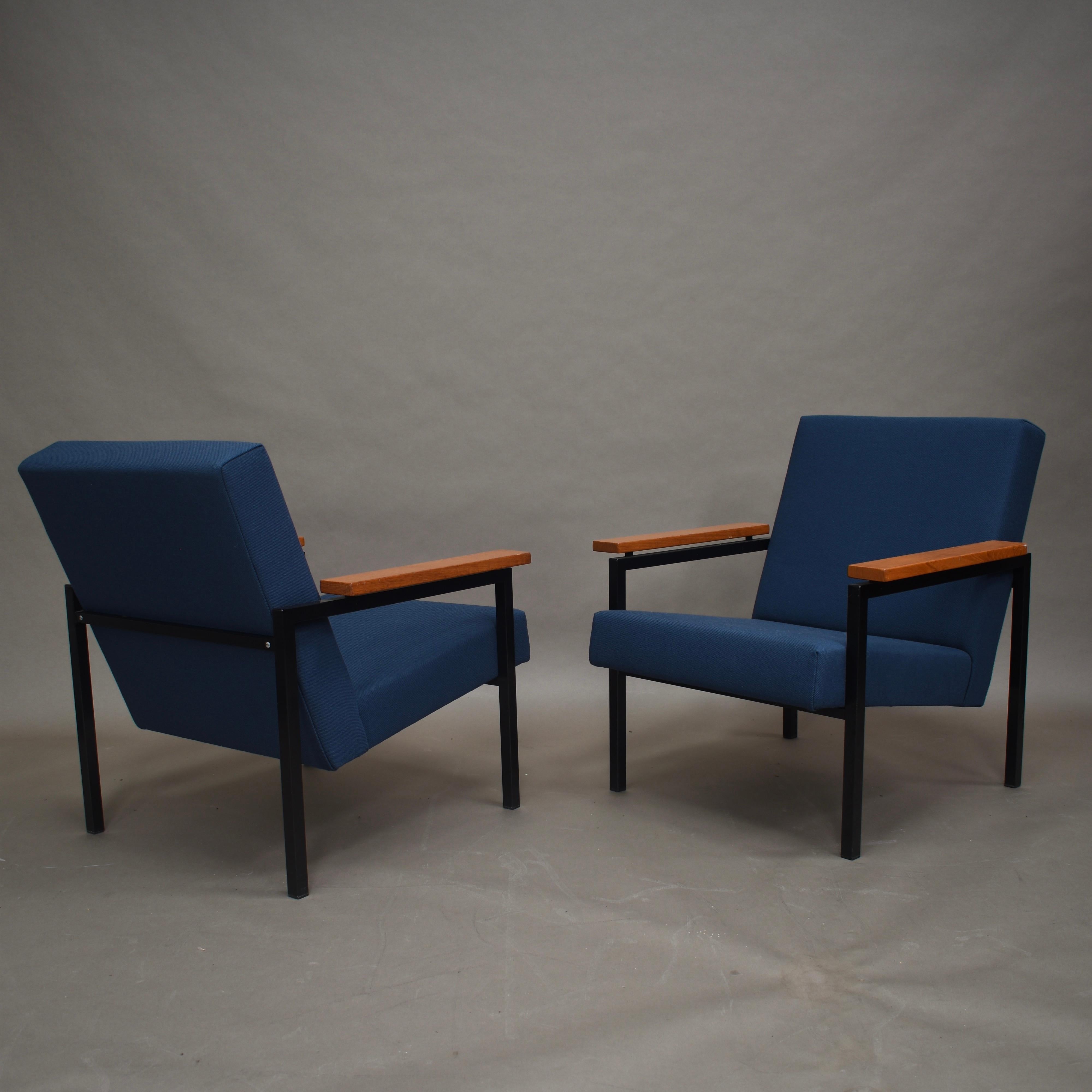 Metal Pair of Gijs van der Sluis Chairs in New Upholstery, Netherlands, circa 1960