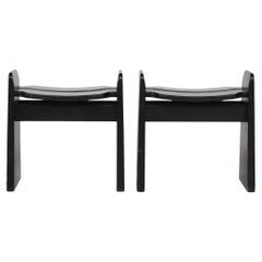Pair of Gilbert Marklund Stools "Jonte" Dark Stained Solid Oak, Sweden 1980s