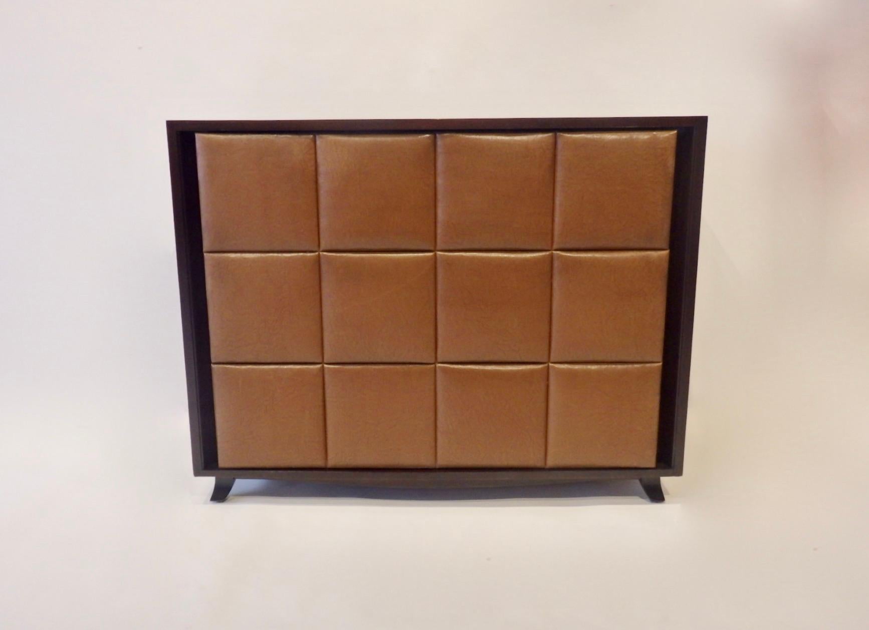 Hand-Crafted Pair of Gilbert Rohde for Herman Miller Padded Front American Art Deco Chests