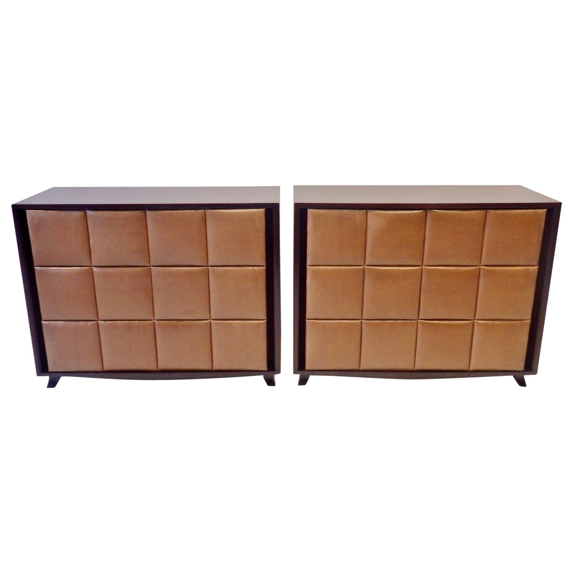 Pair of Gilbert Rohde for Herman Miller Padded Front American Art Deco Chests