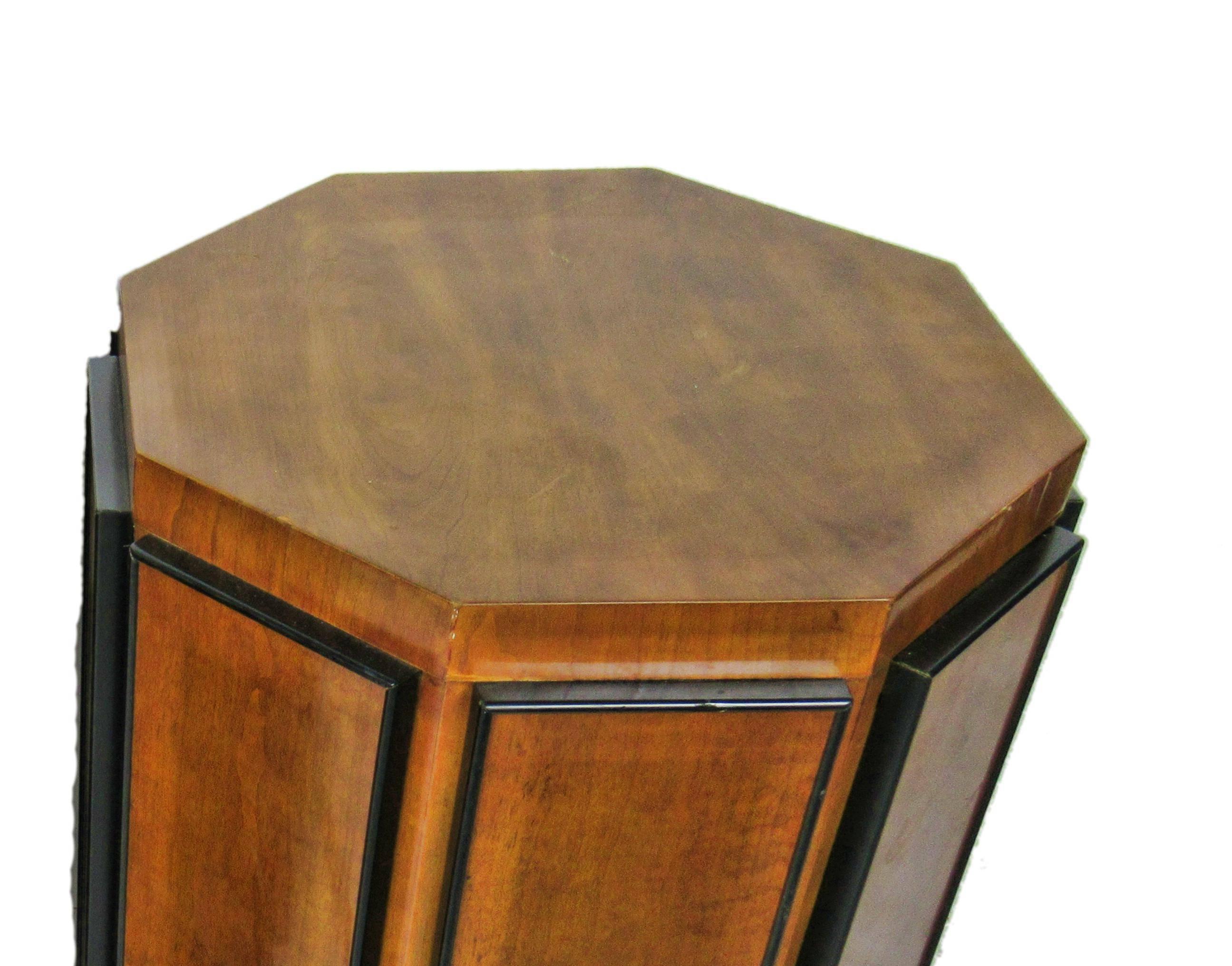 American Pair of Gilbert Rohde Octagonal Fruitwood and Ebonized Pedestal Tables